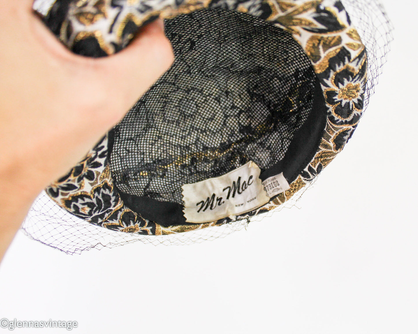 Vintage 1950s Black & Gold Brocade Pillbox Hat | Mr. Mac, Jackie O Style