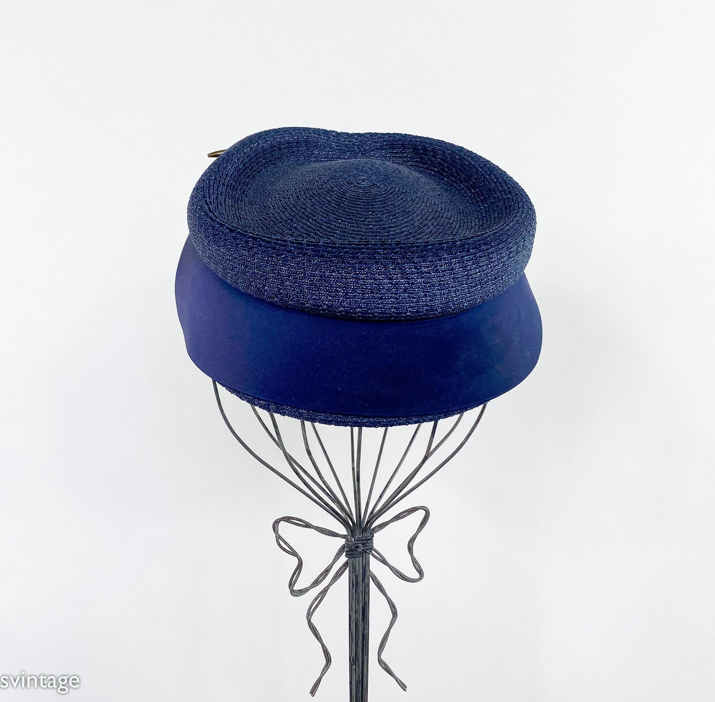 1950s Navy Raffia Pillbox Hat