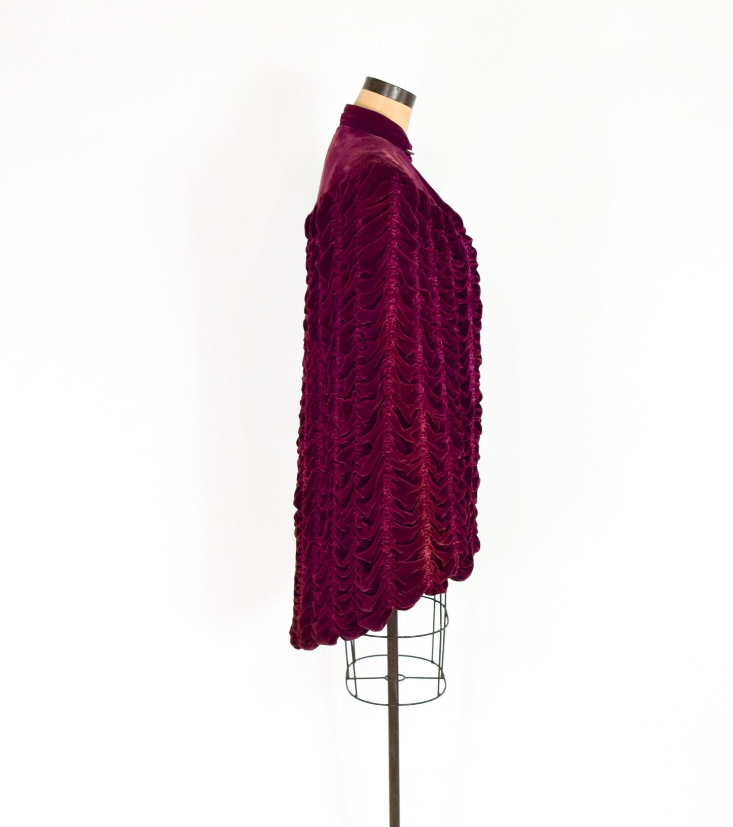 1900s Burgundy Silk Velvet Cape, One Size