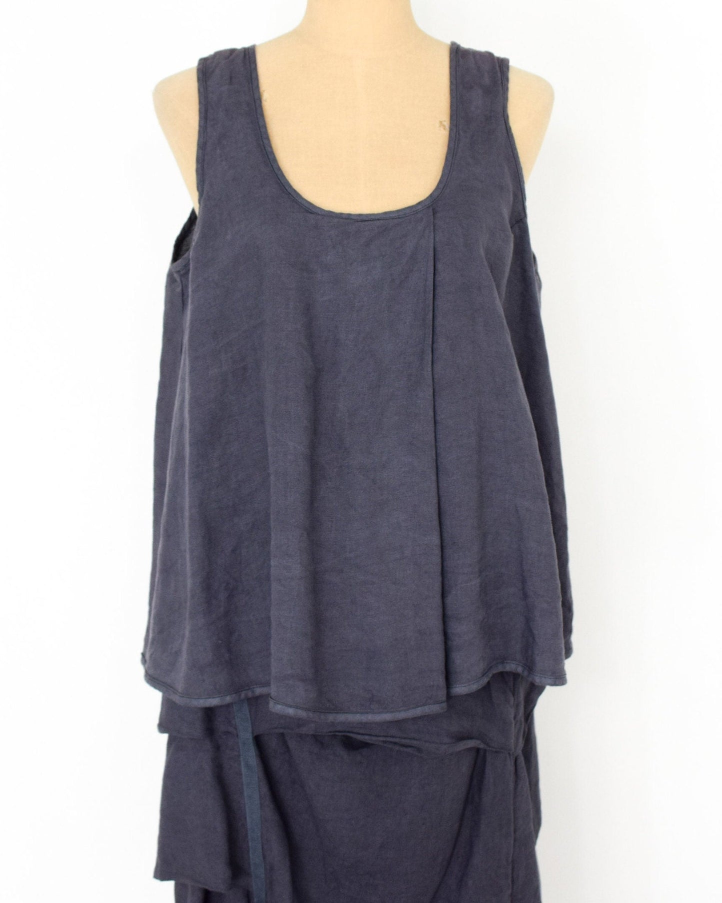 1980s Cynthia Ashby Linen Set | Tiered Skirt & Blouson Top (Medium)