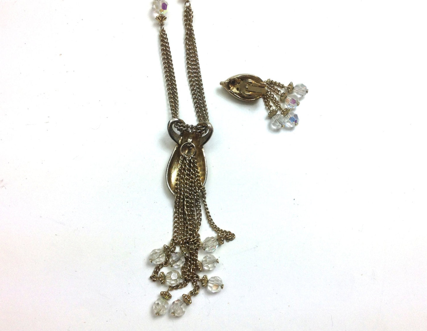 1950s Gold Pendent Necklace & Earrings Jewelry Set