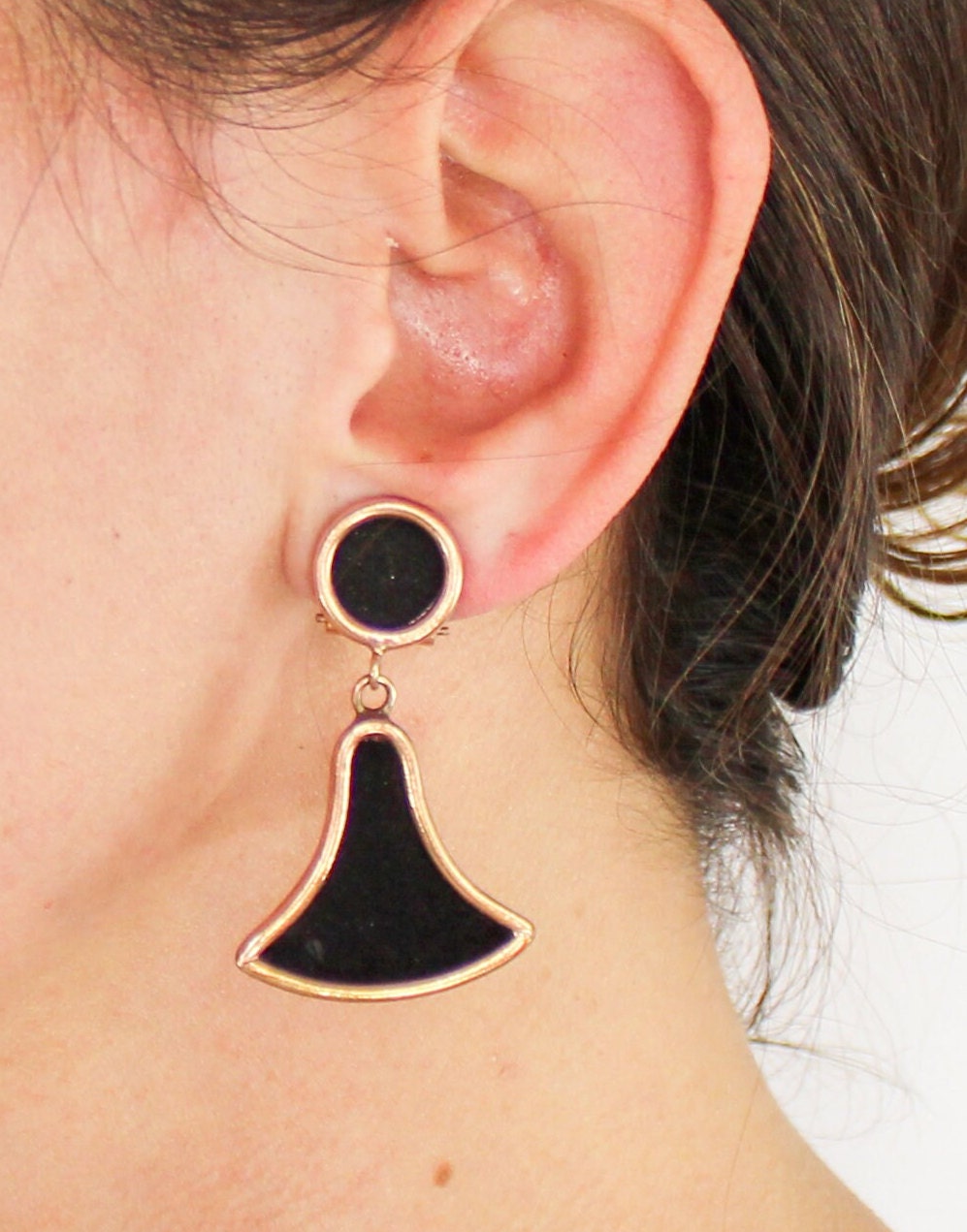 1980s Gold & Black Suede Jewelry Set, Parure Jewelry Set