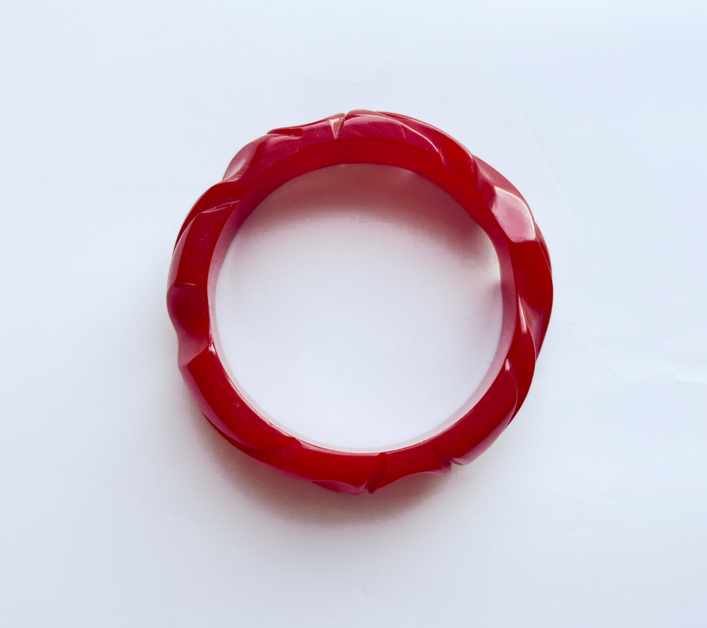 1930s Carved Dark Red Bakelite Bangle | Vintage Red Swirl Plastic Bracelet