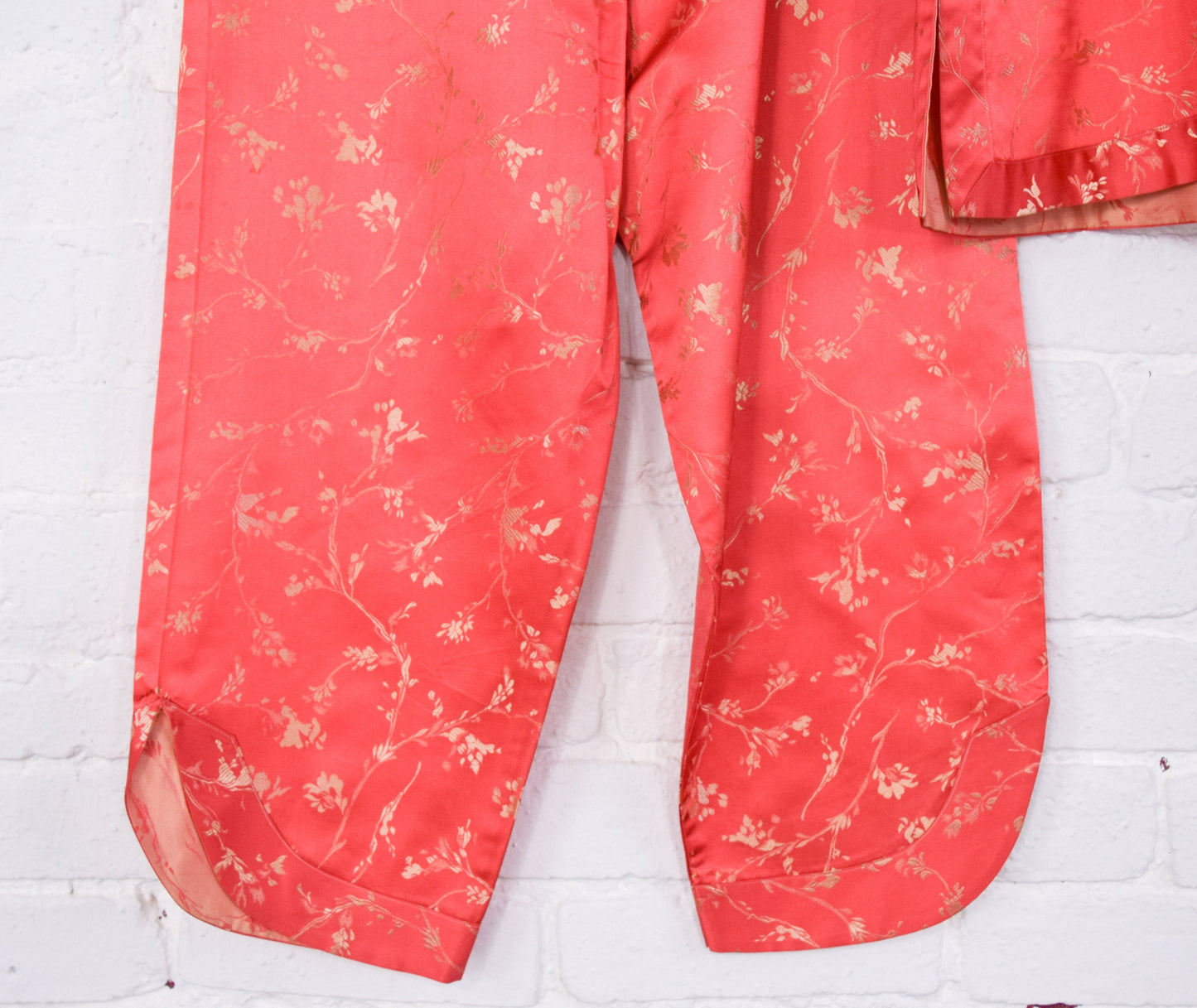 1950s Orange Asian Slacks Set | Silk Jacket & Pants, Medium