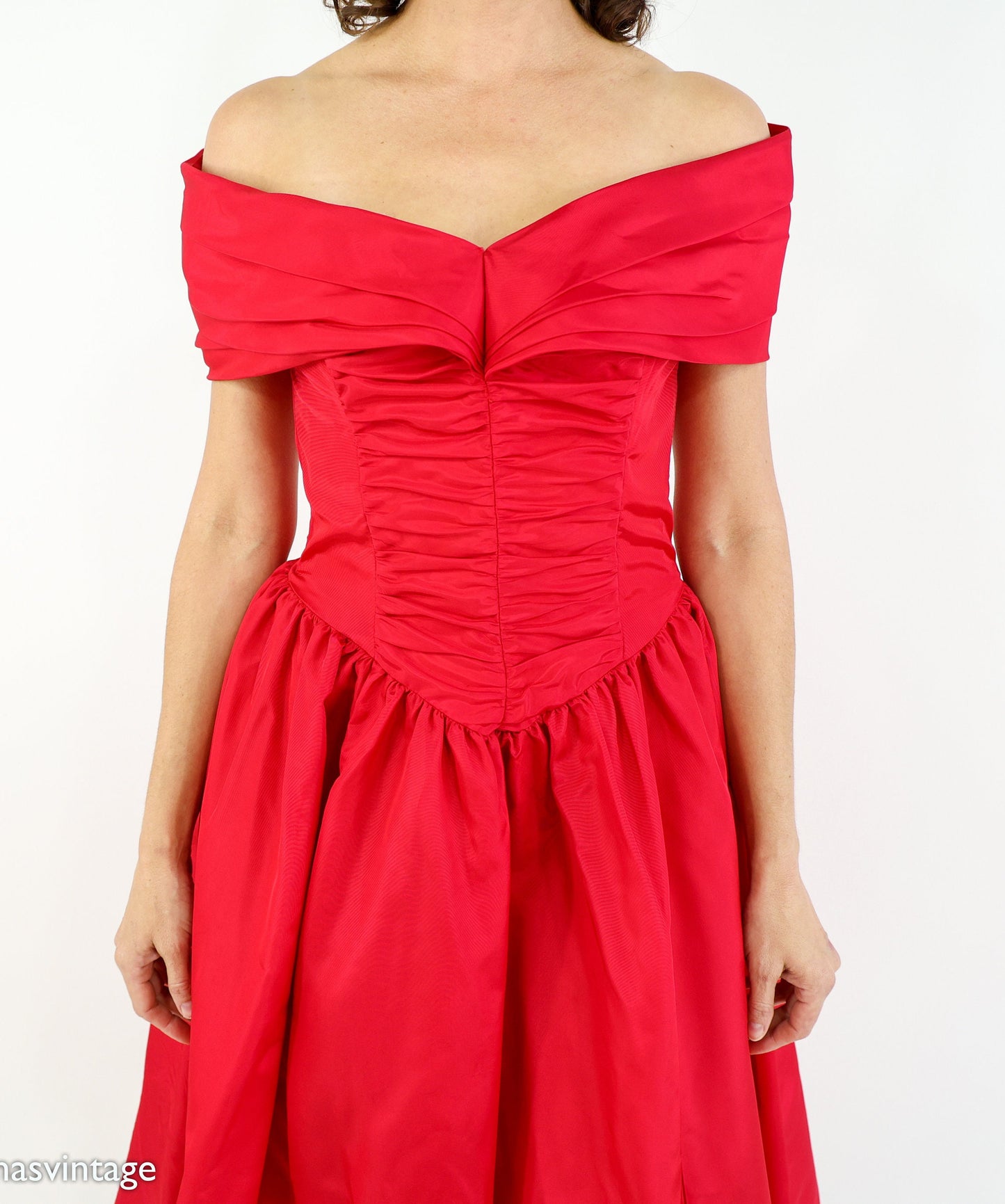 1980s Jessica McClintock Red Taffeta Party Dress, Small