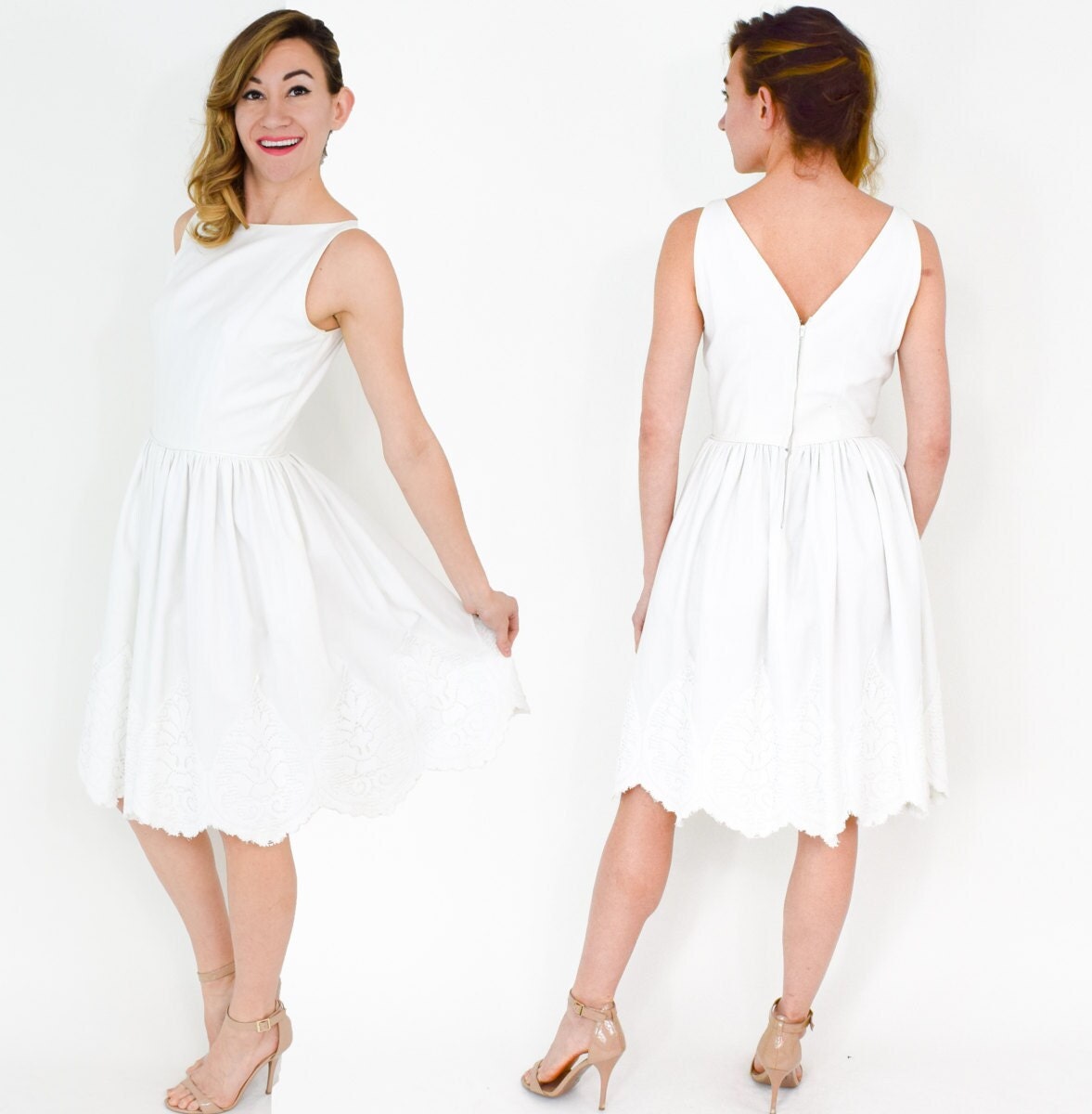 1950s White Cotton Eyelet Dress by Jonathan Logan, Small
