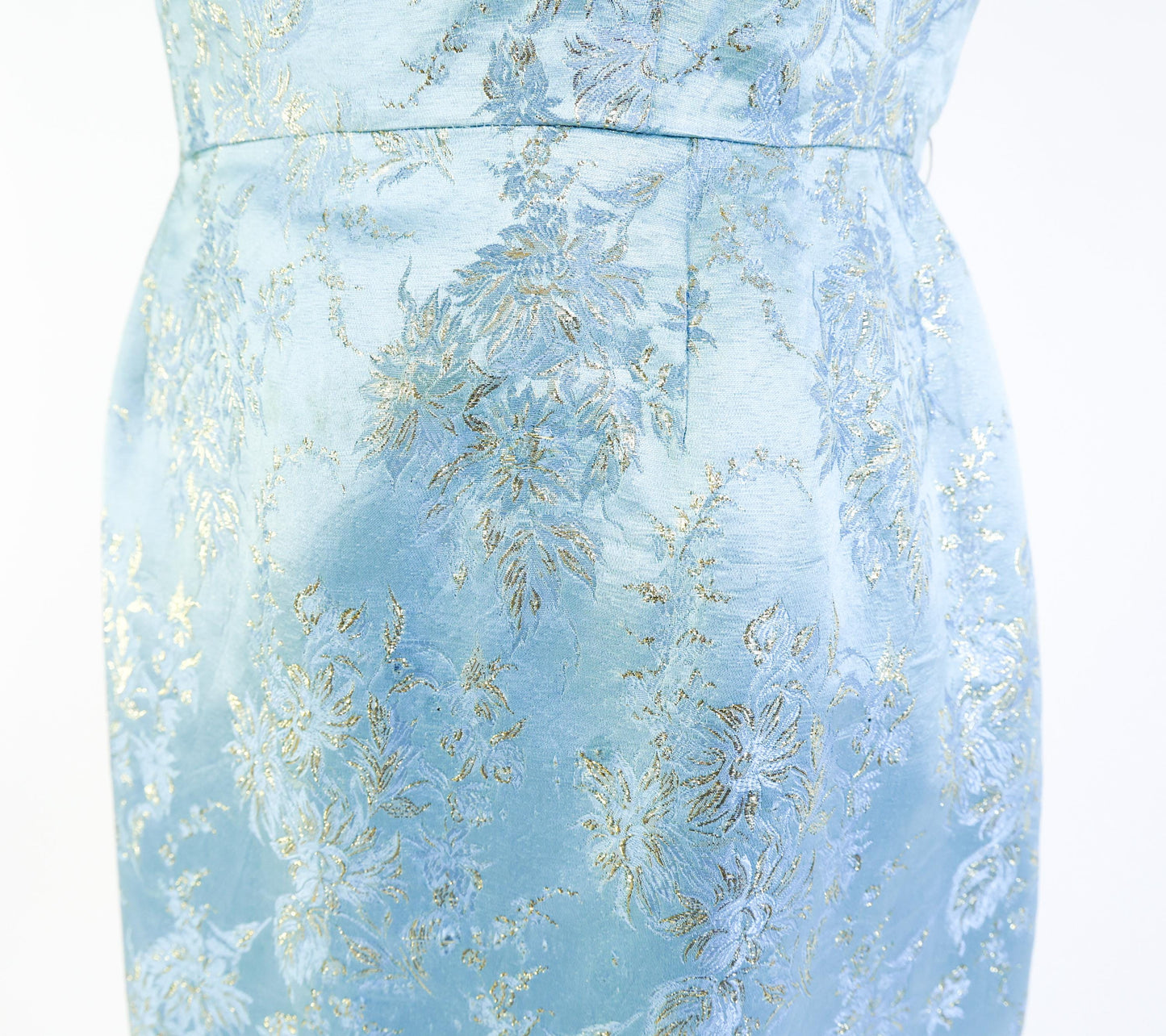 1950s Blue Metallic Jacquard Party Dress, 35" Waist