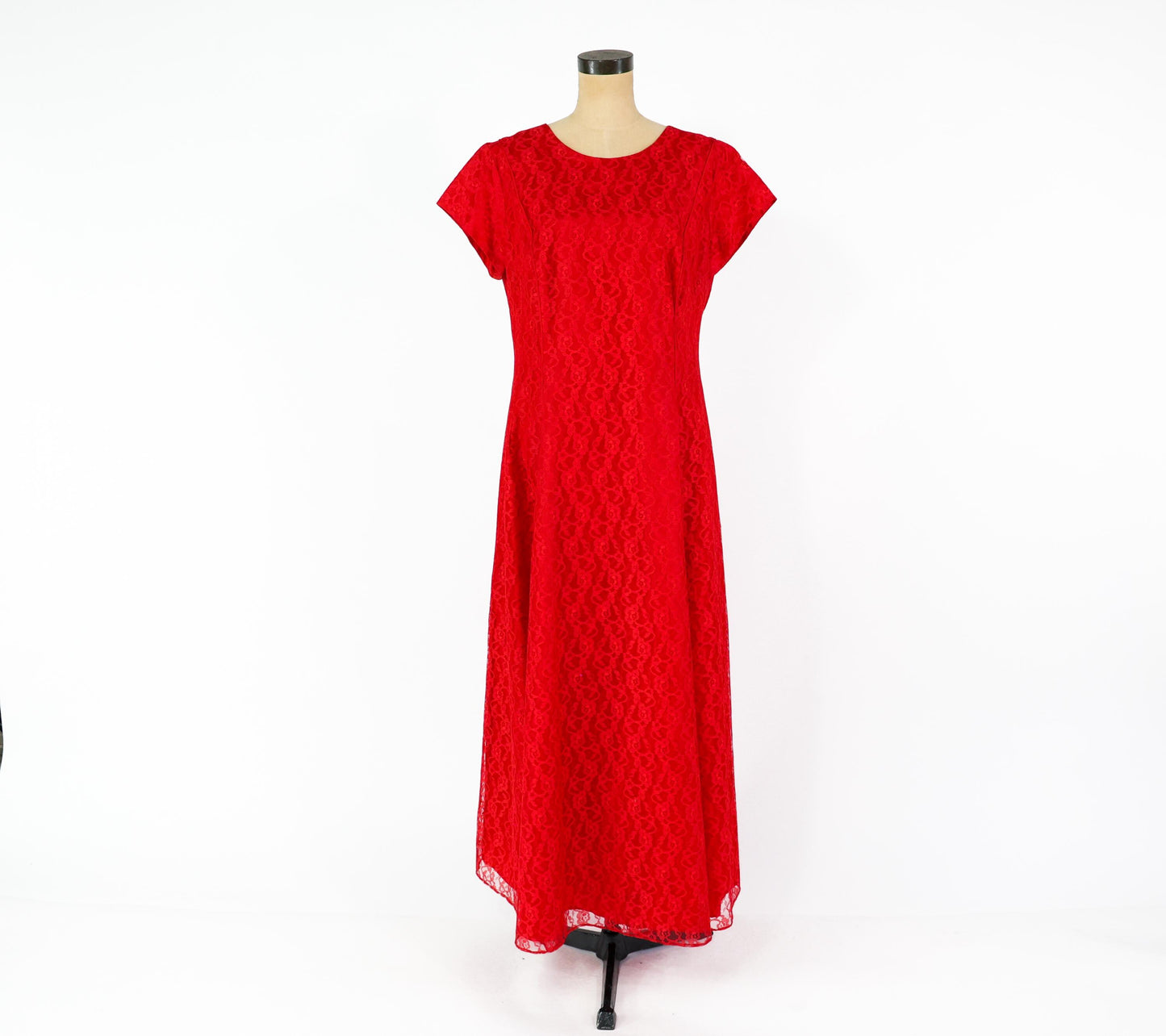 1960s Red Lace Maxi Dress, Extra Large
