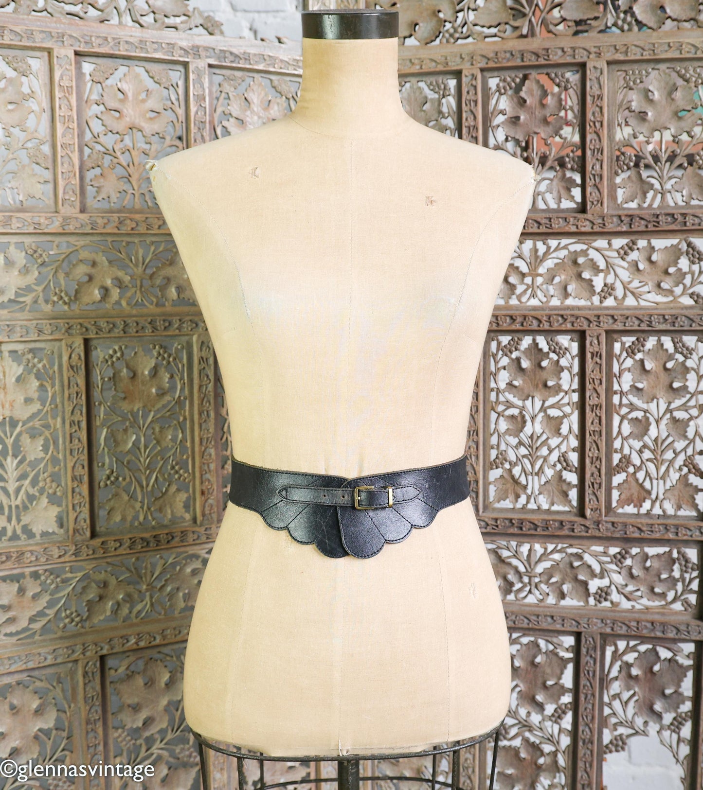 1950s Black Leather Scalloped Belt