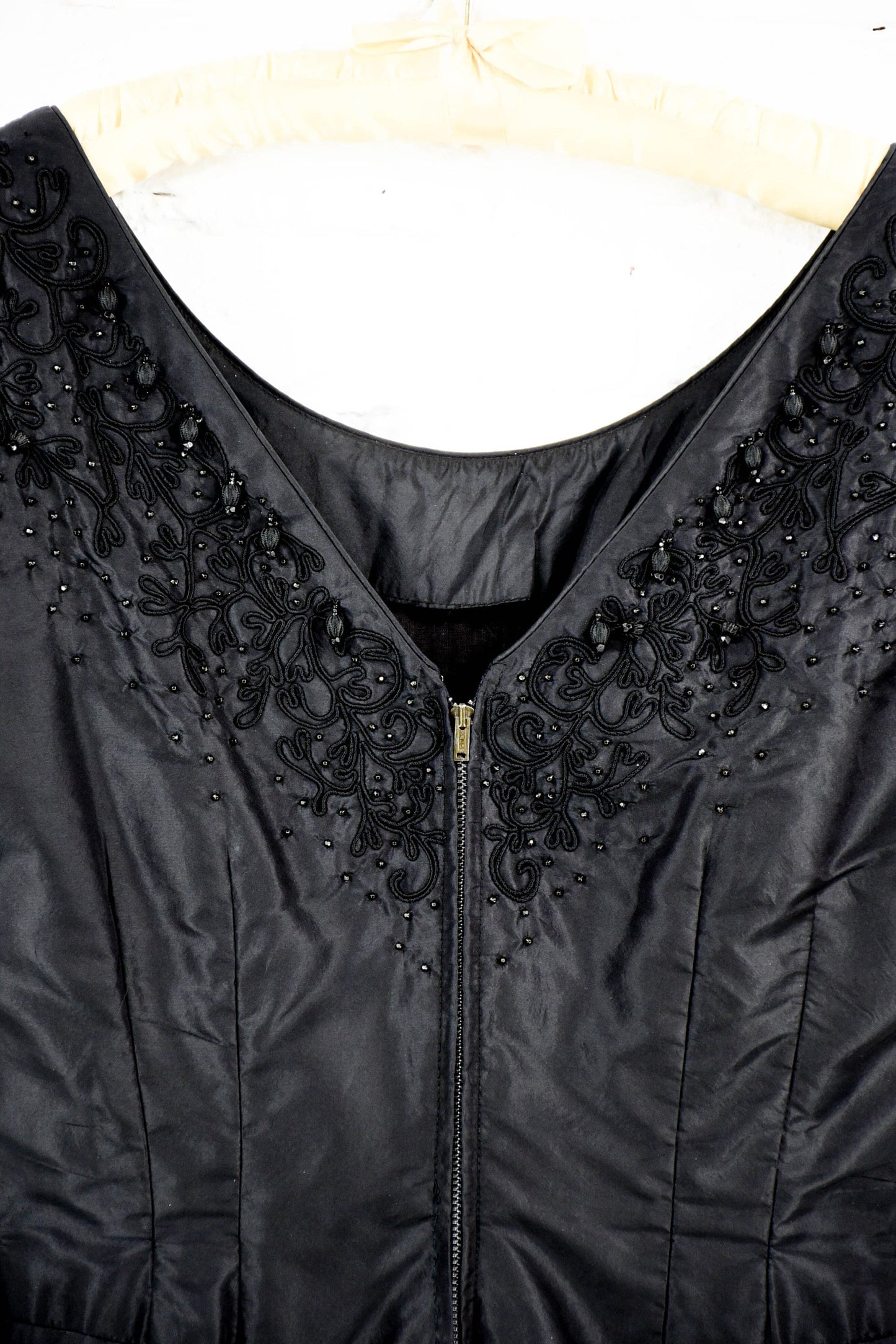 1950s Black Party Dress with Beaded Detail, Medium