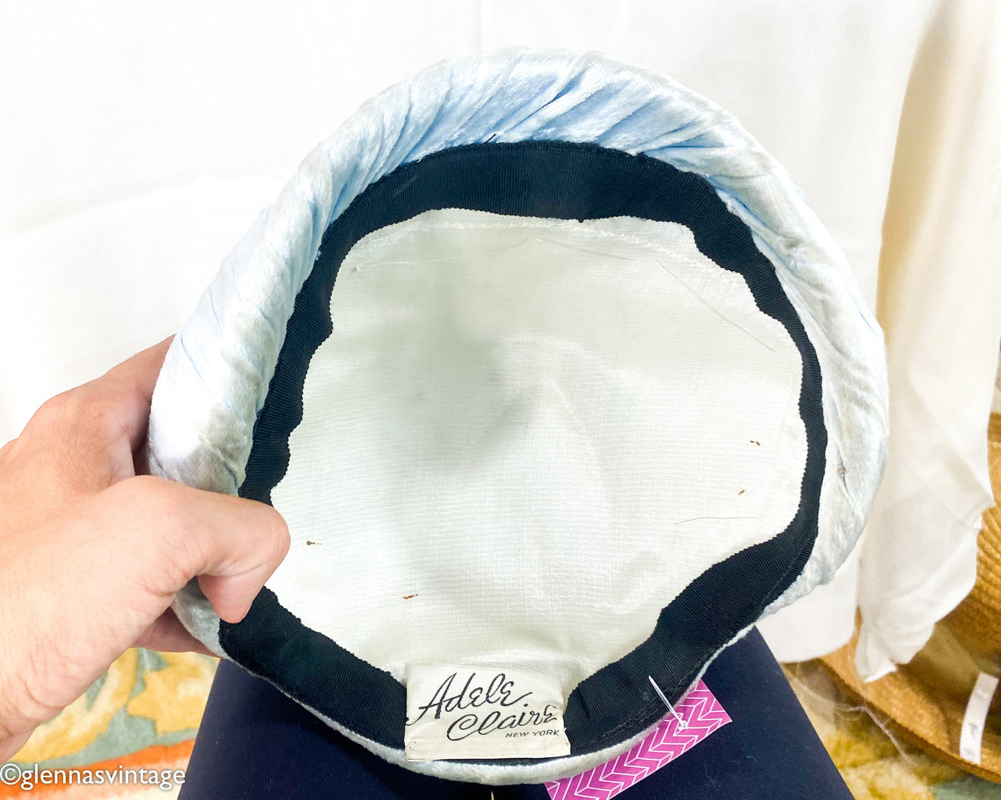 1950s Pale Blue Velvet & Sequin Hat, Adele Claire Fascinator
