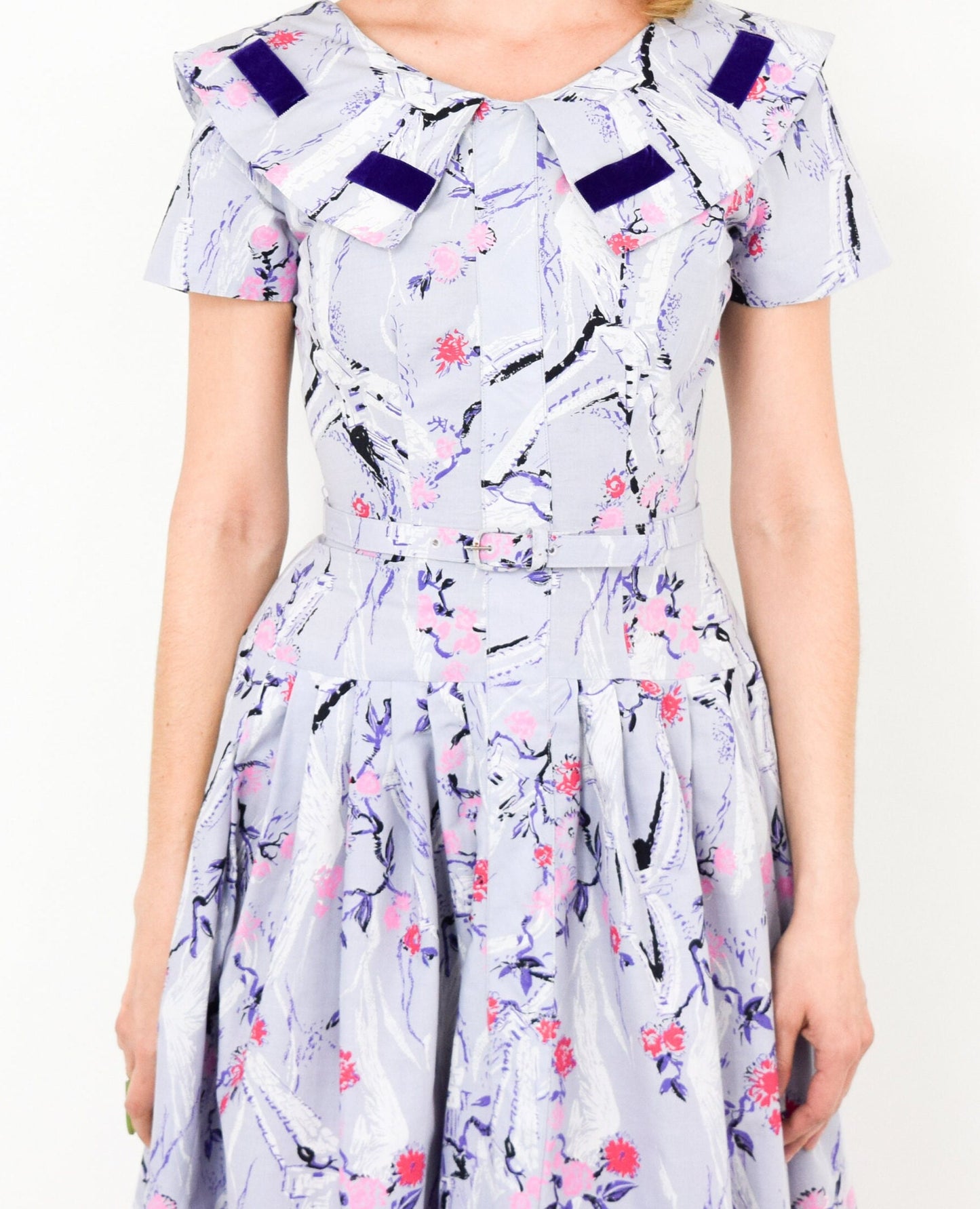 1950s Lavender Purple Novelty Print Cotton Dress, Small