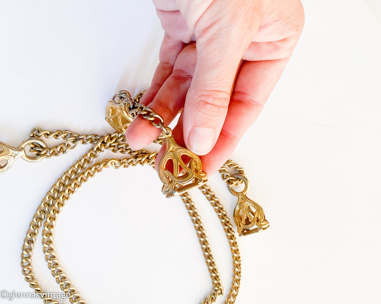 1950s Gold Metal Lariat Necklace & Bracelet Set