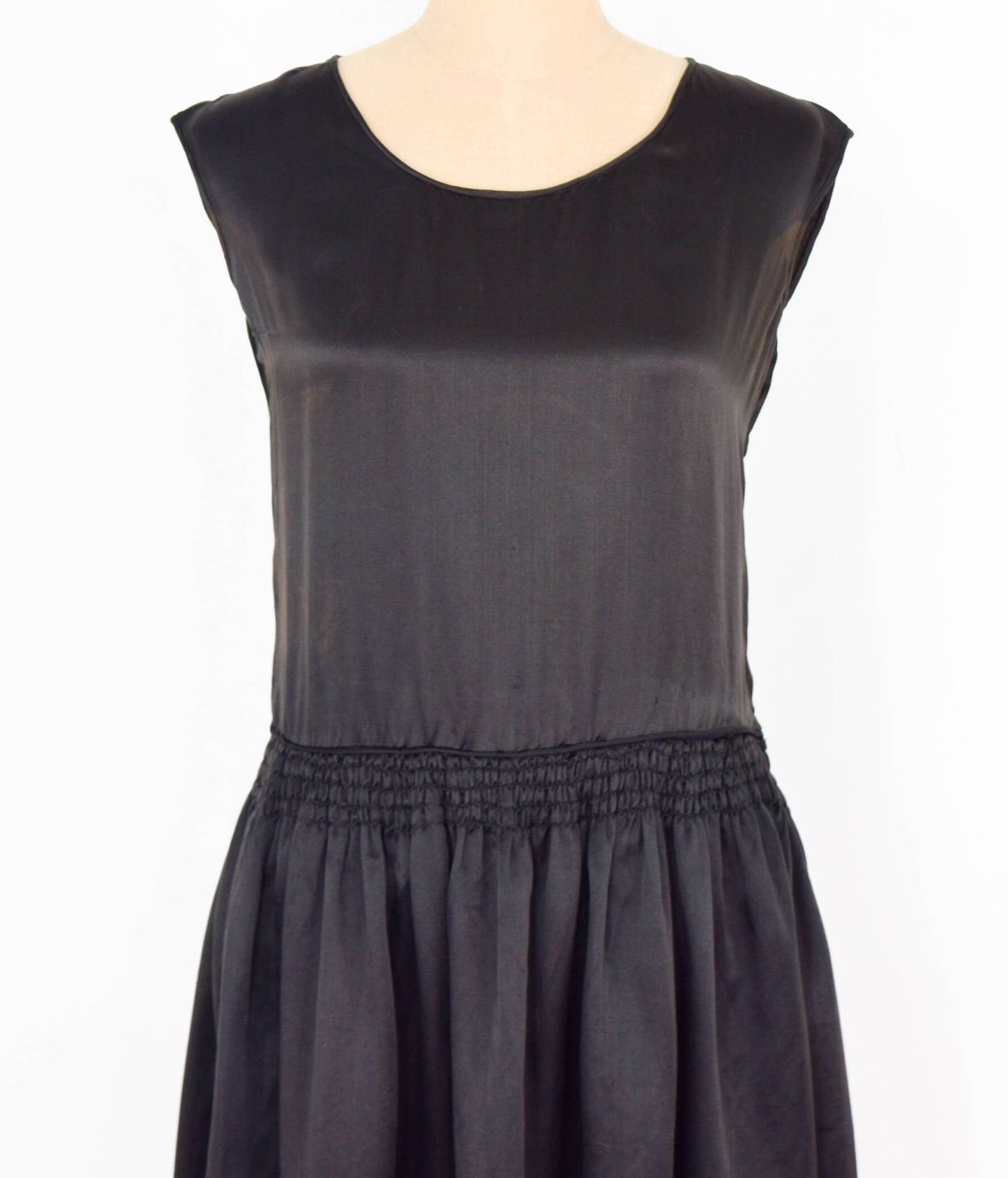 1930s Black Silk Satin Dress, Jean Carol Flapper Dress, Small