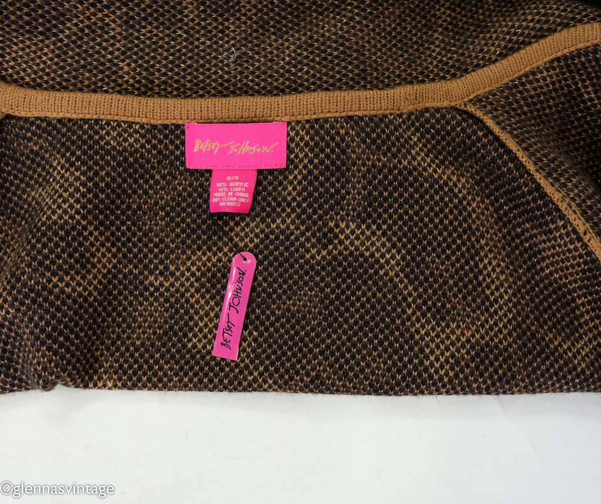 2000s Animal Print Sweater Cape | Brown Knit Shrug | Betsey Johnson, One Size