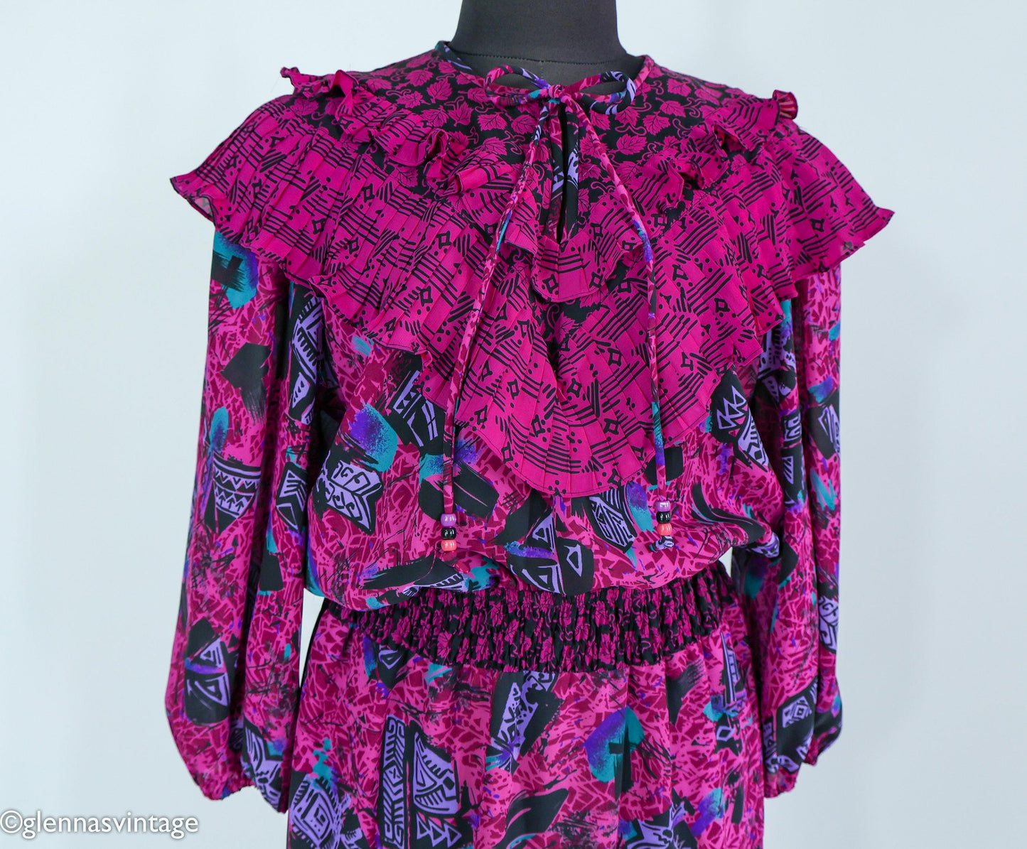 1980s Fuchsia Print Dress, Medium