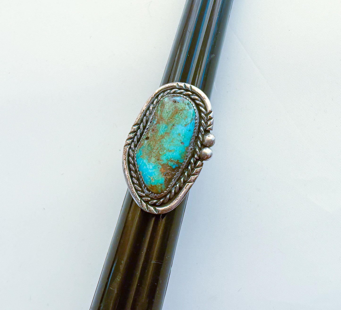 1950s Silver Turquoise Oval Ring, Size 6