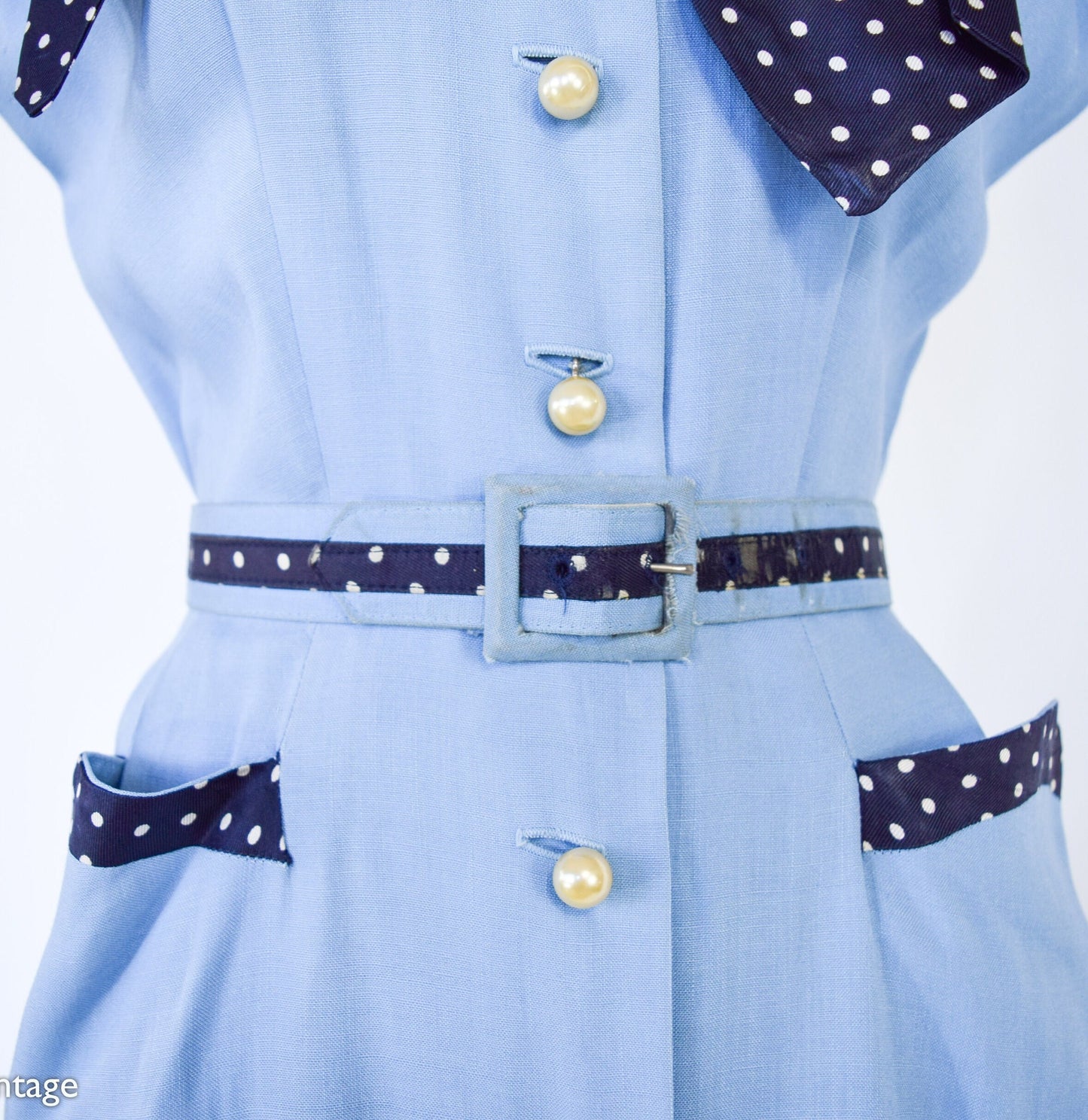 1950s Blue Cotton Sheath Dress, Medium