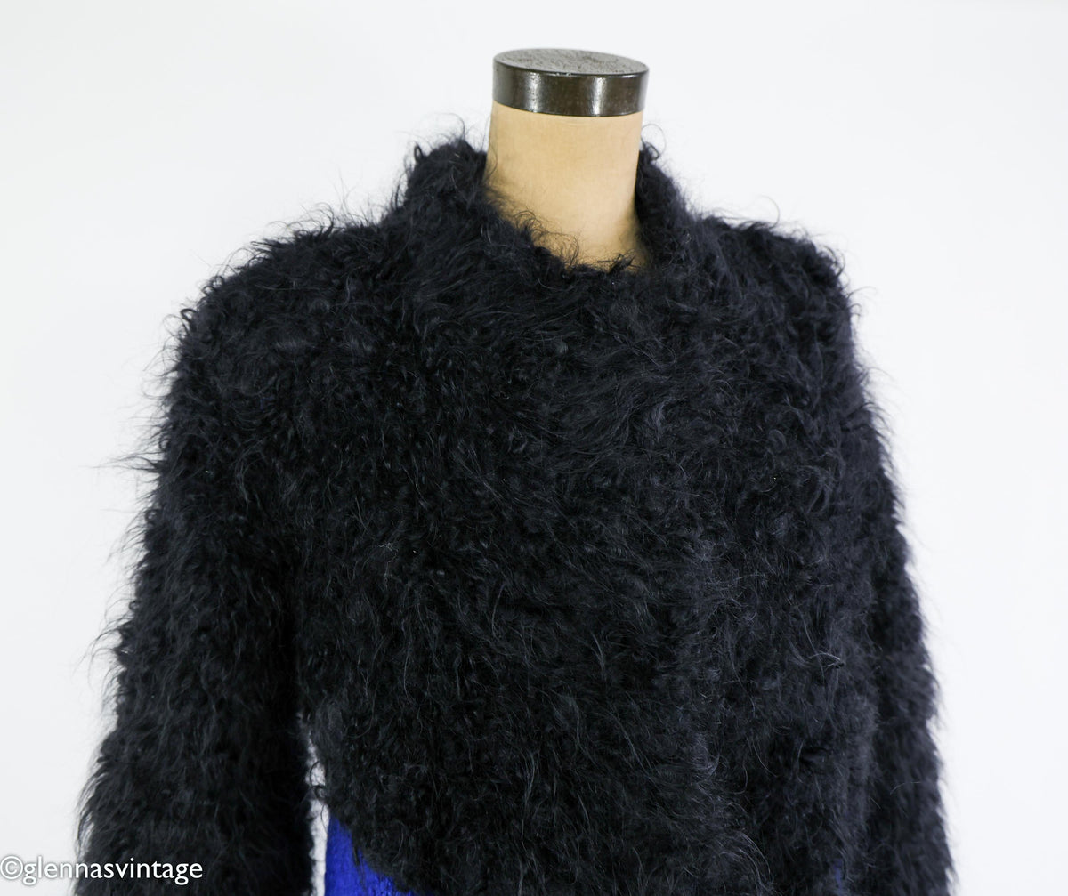 1980s Mohair Knit Coat | Royal Blue & Black Sweater