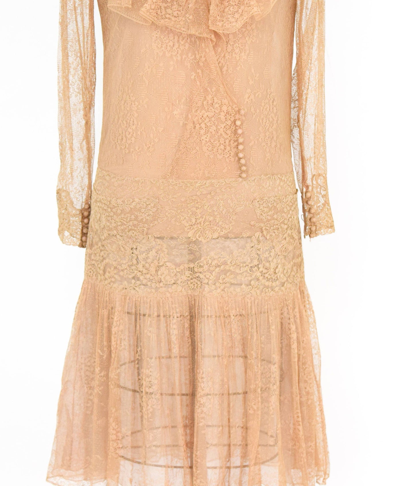 1920s Beige Lace & Silk Flapper Dress, Extra Small