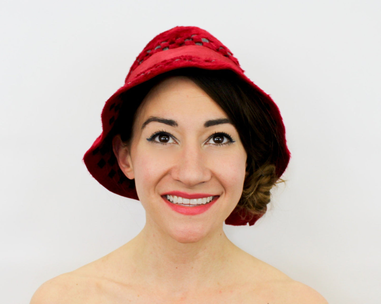 1960s Jacques Heim Paris Red Mohair Bucket Hat