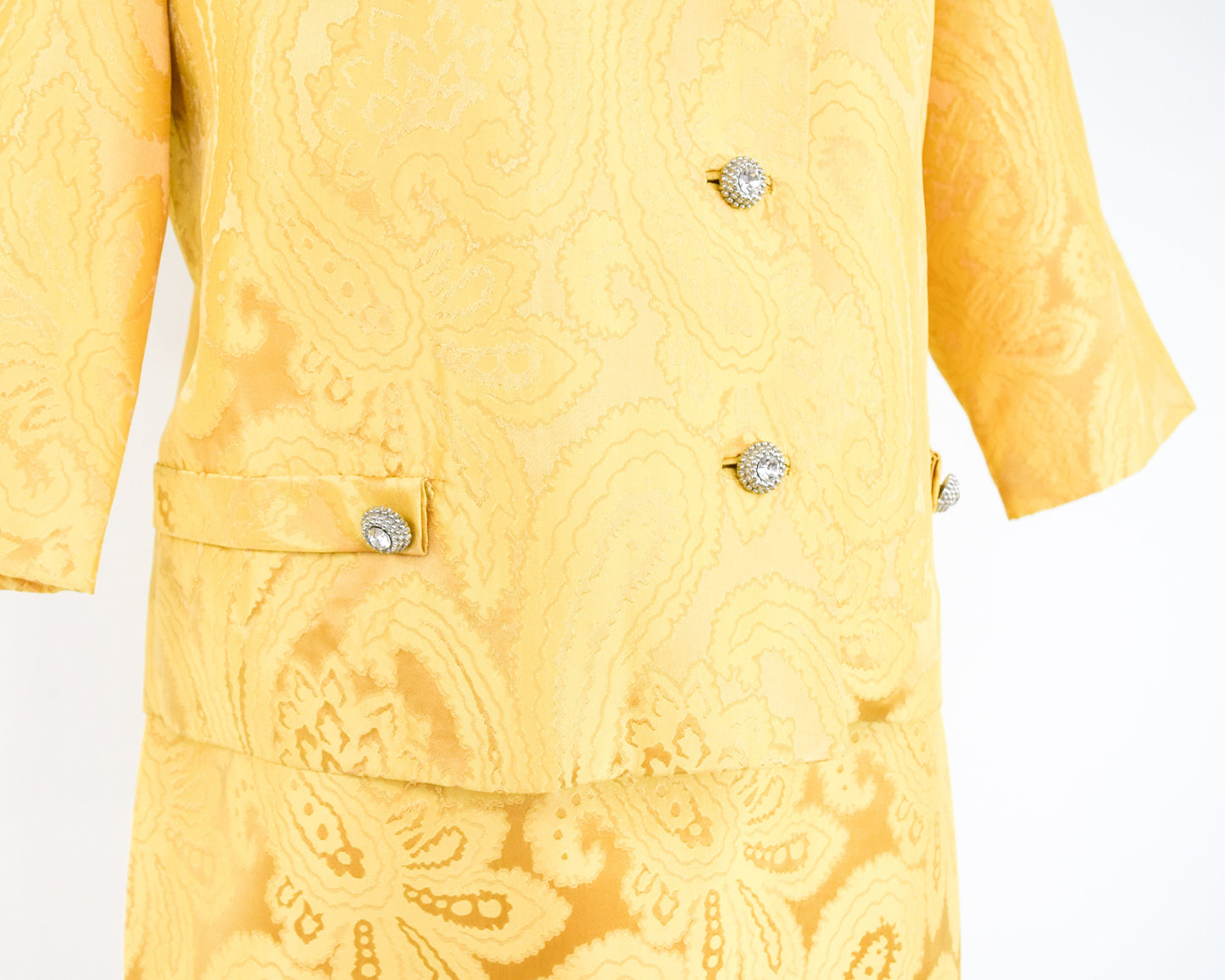 1960s Yellow Gold Brocade 4 Piece Skirt Suit, Medium