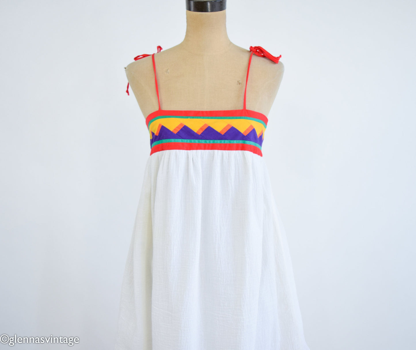 1970s White Cotton Summer Dress, Young Edwardian, Small