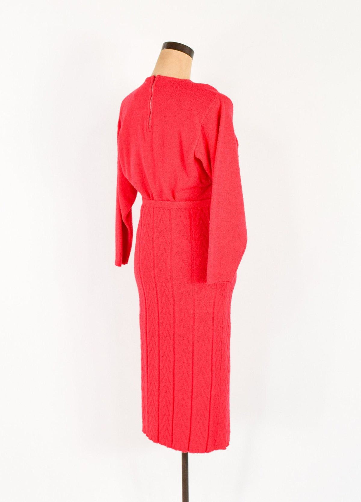 1940s Red Wool Sweater Set | 40s Woven Knit Sweater & Skirt | KIMS | Medium
