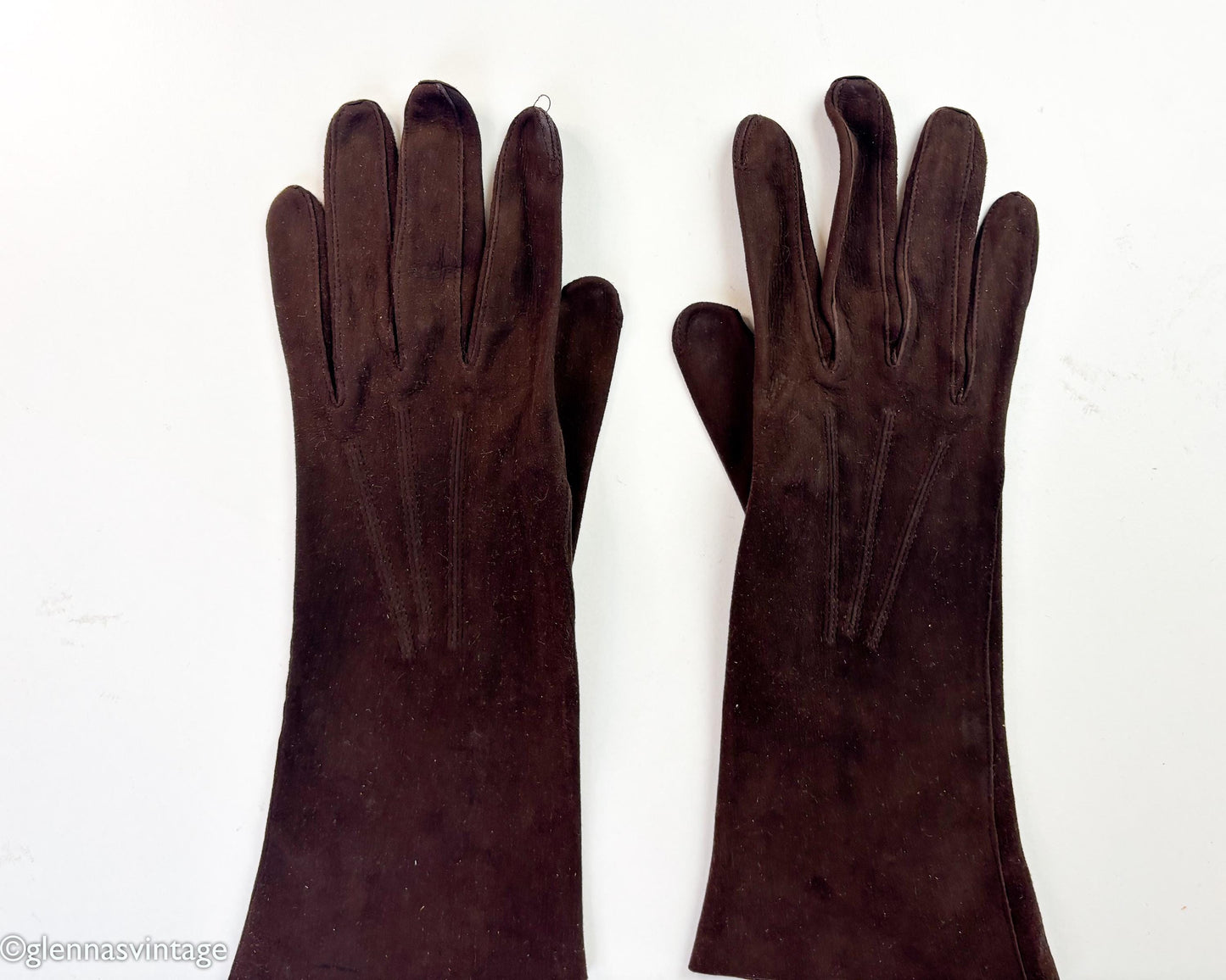 1950s Brown Suede Gloves, Size 6.5