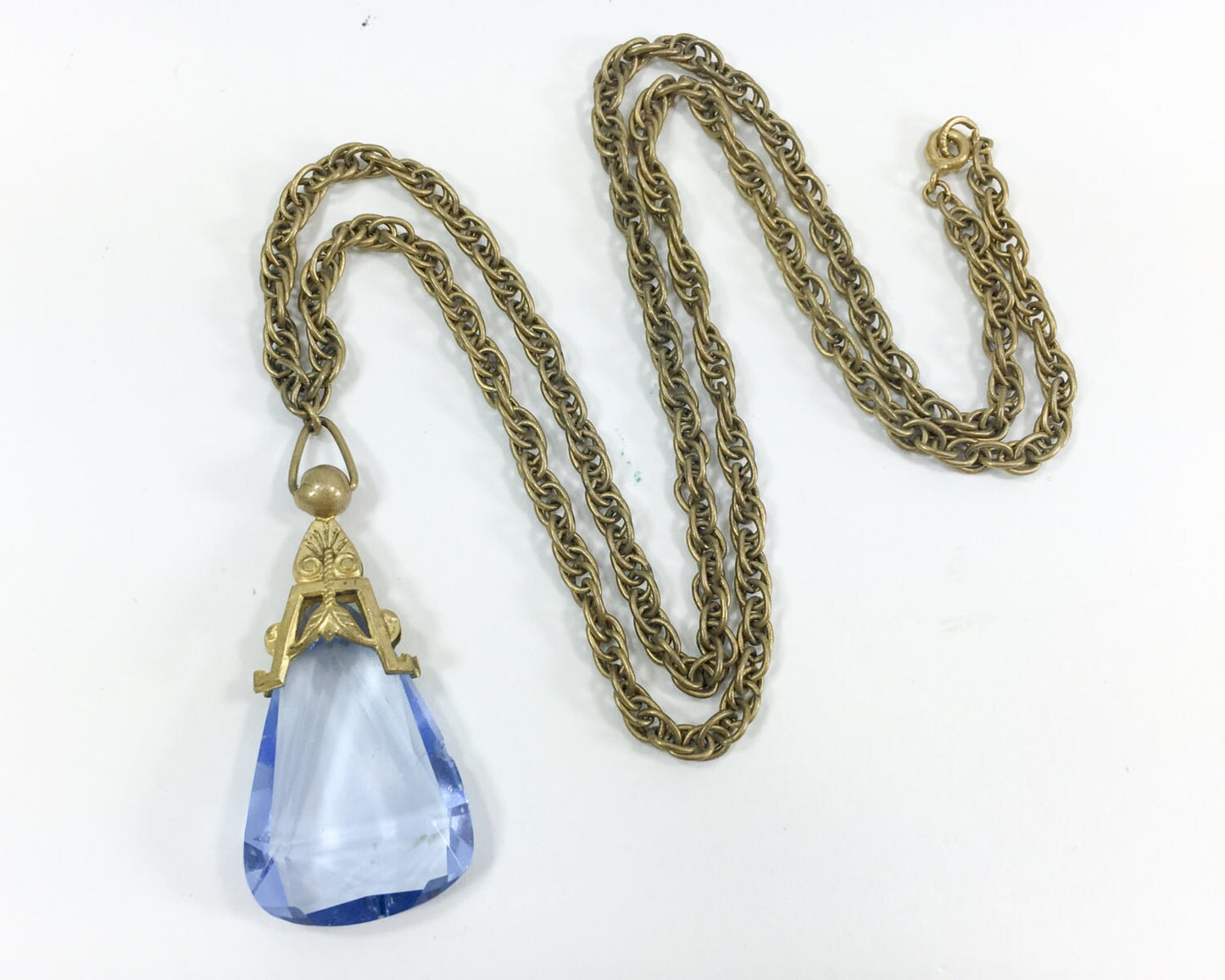 1930s Art Deco Blue Glass Pendant Necklace