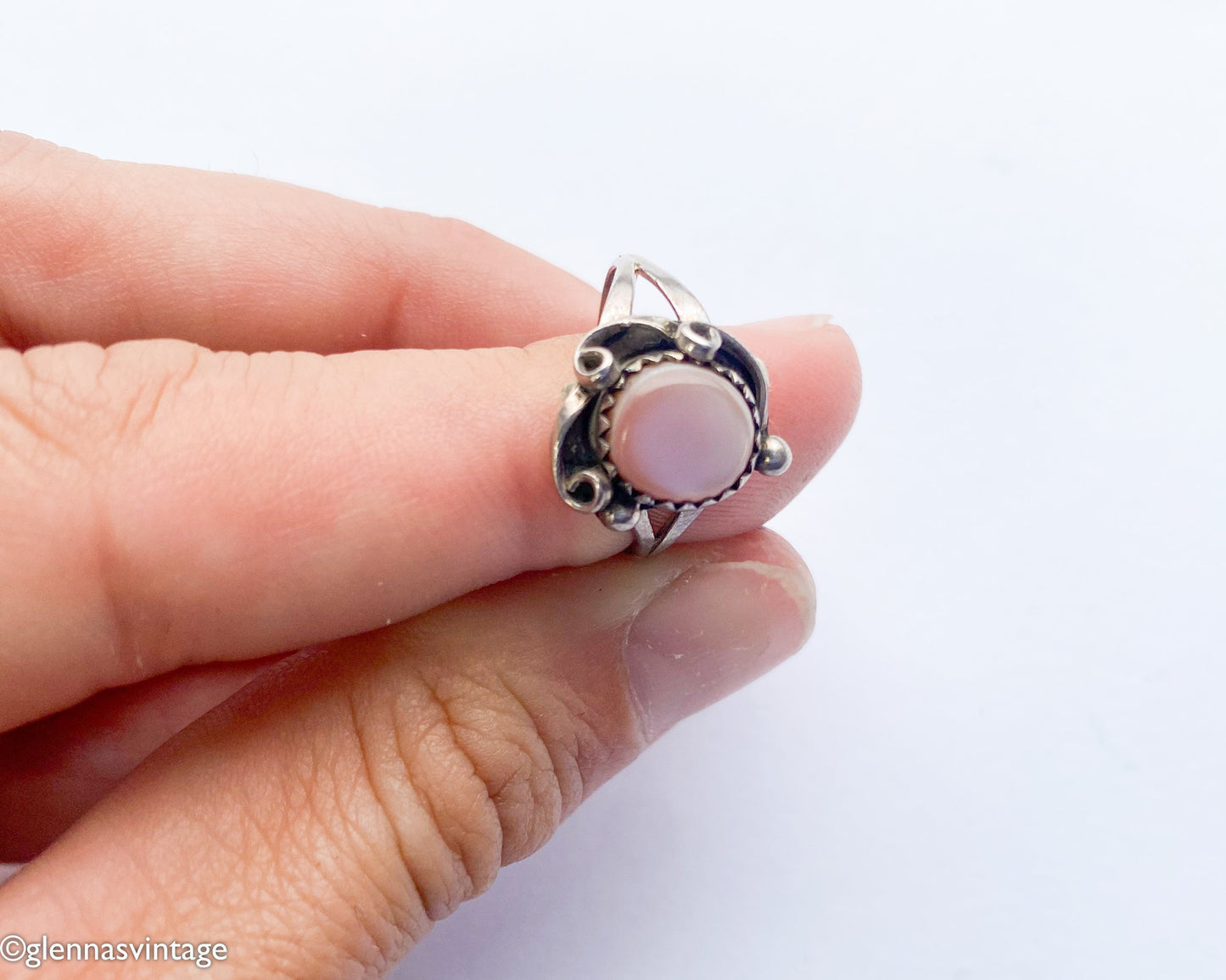 1960s Pink Silver Ring | Pink Shell Ring, Size 6.5