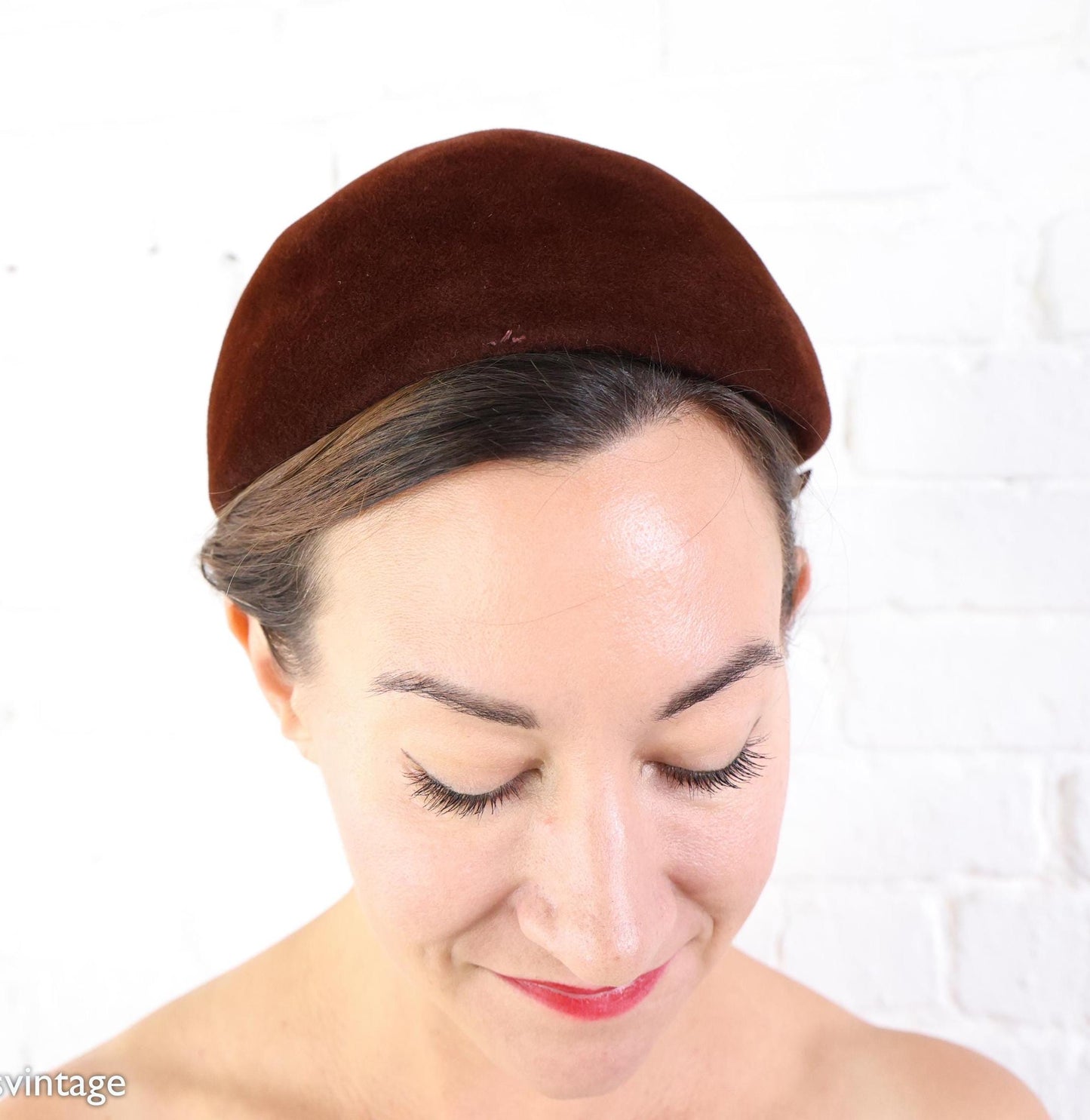 1950s Brown Wool Velour Bow Hat, Gene Doris New York