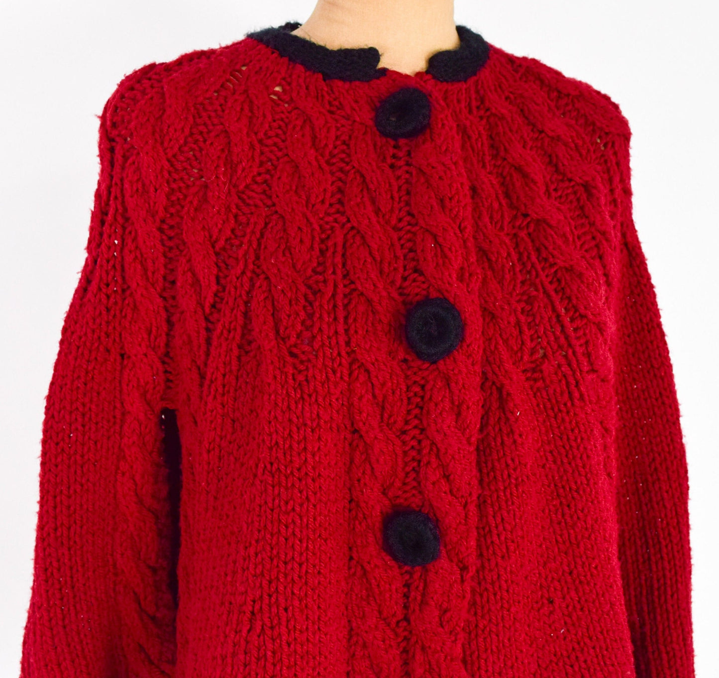 1970s Cranberry Red Sweater Cape, Medium
