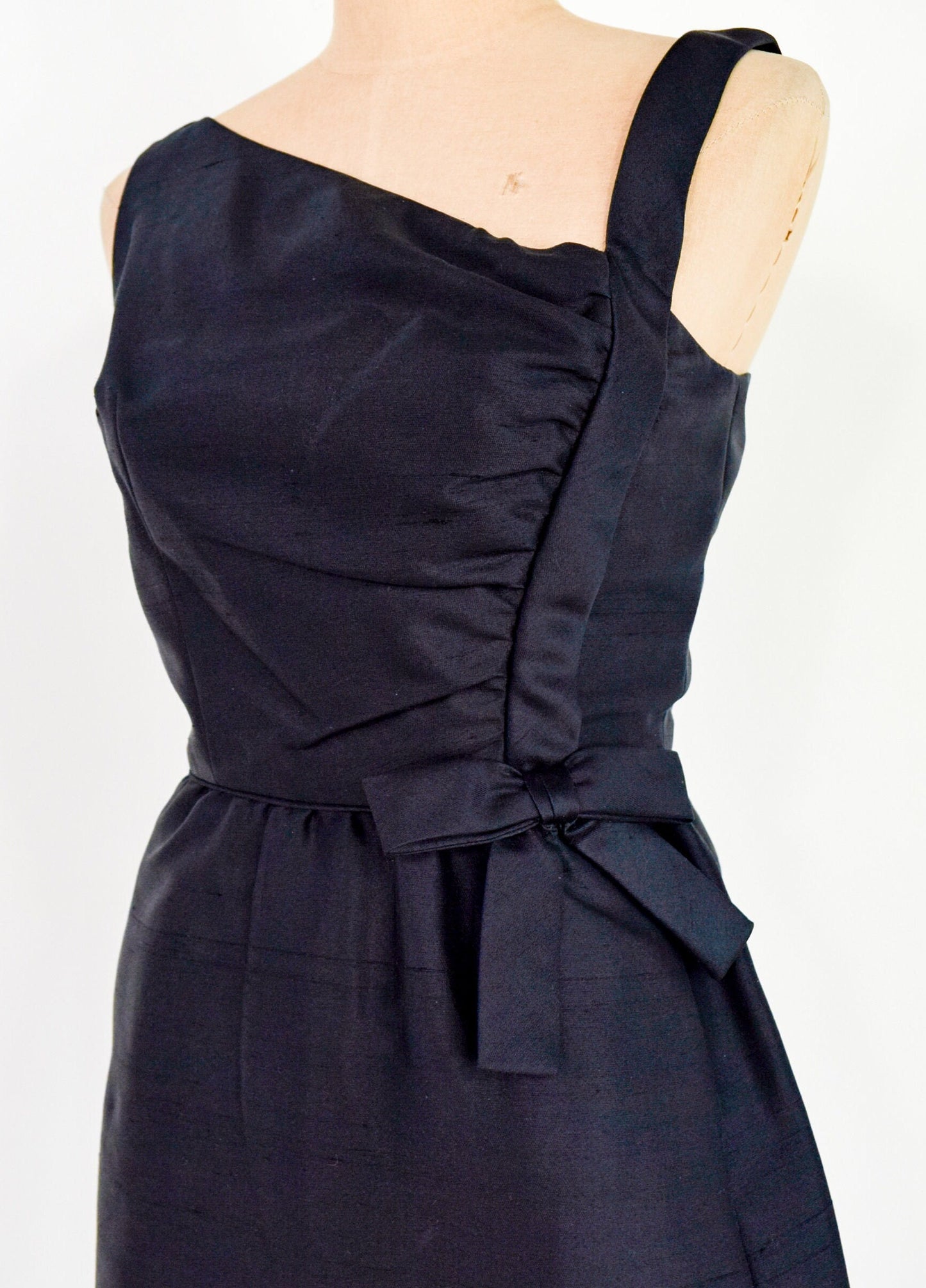 1950s Black Silk Shantung Cocktail Dress, Small