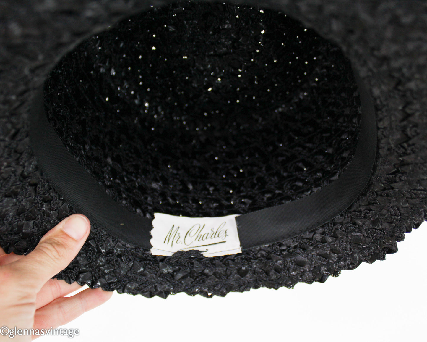 1960s Black Raffia Woven Bucket Hat, Mr. Charles