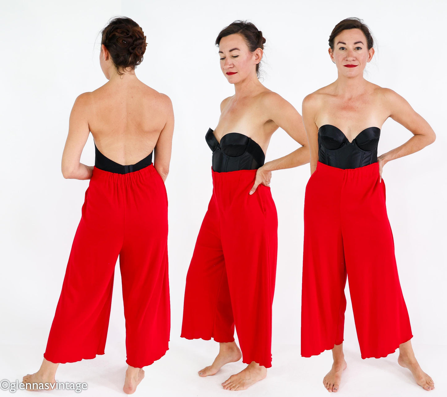 1980s Red Knit Lounge Set, Duster & Pants, Extra Large