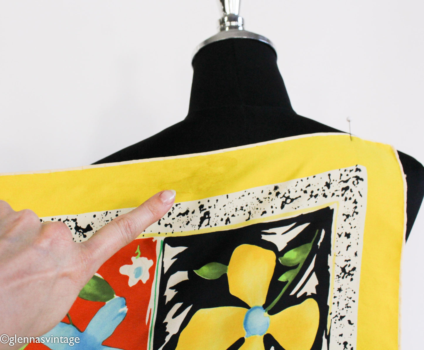 1980s Floral Silk Scarf | Green, Yellow, & Orange | Piramit