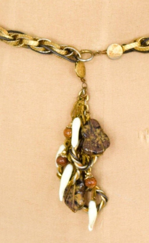 1970s Bronze Chain Belt, Glass & Stone Brass Belt