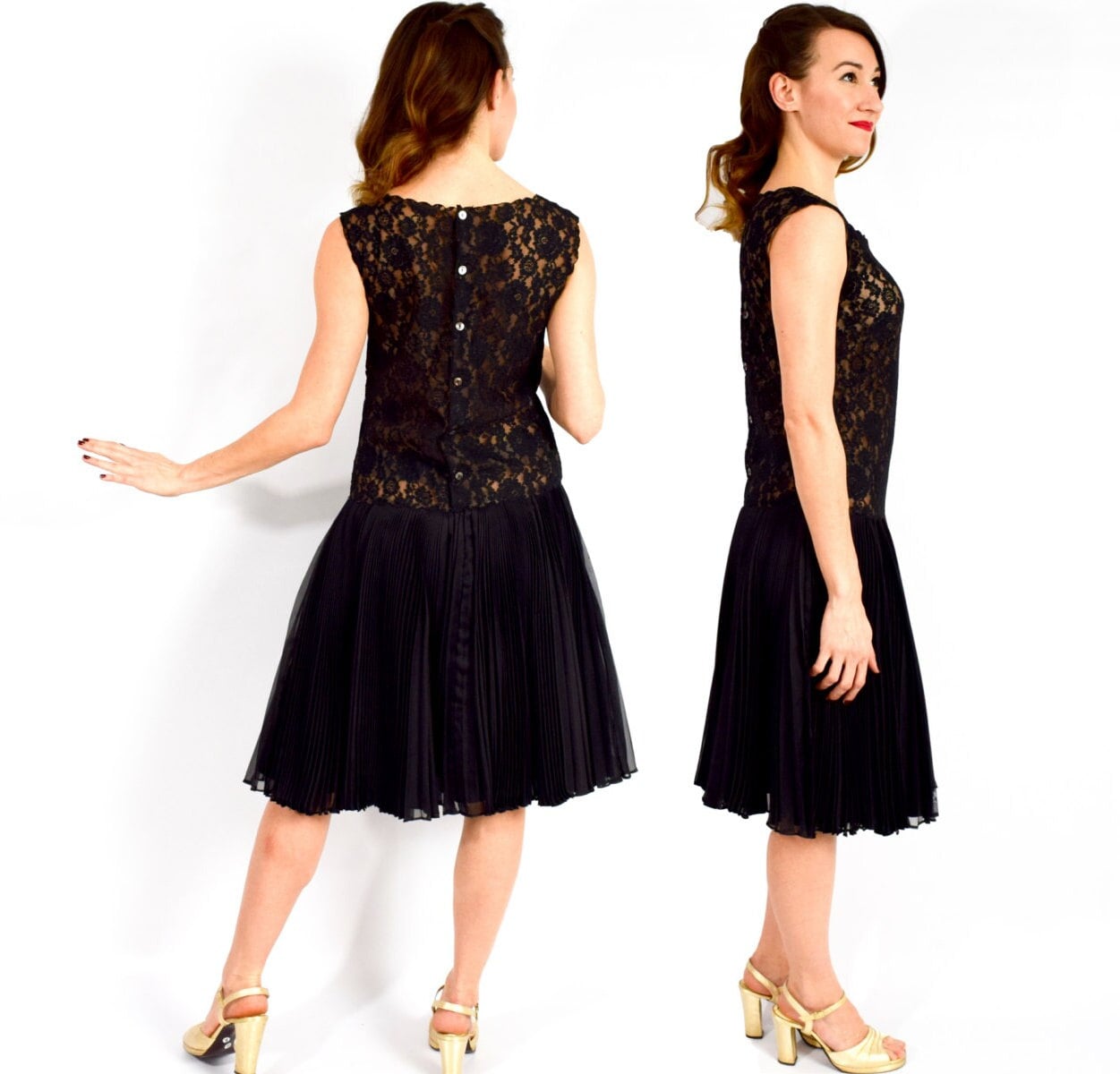 1950s Black Lace Party Dress, Small