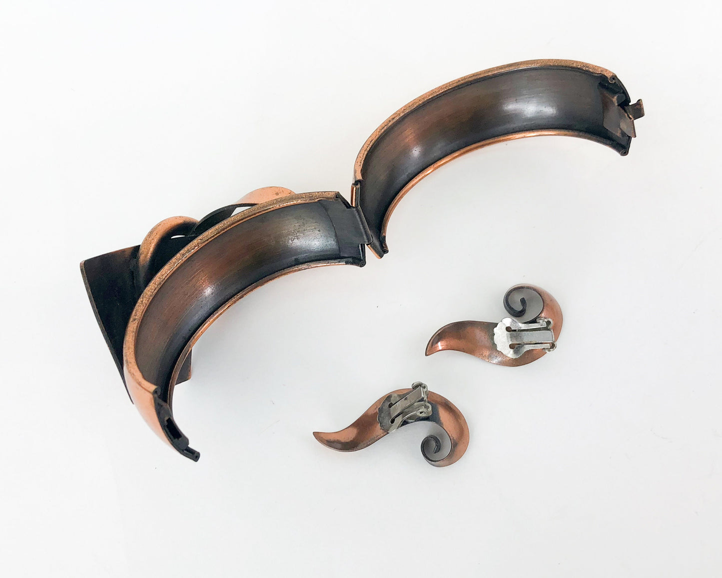 1950s Copper Bracelet & Clip Earring Set