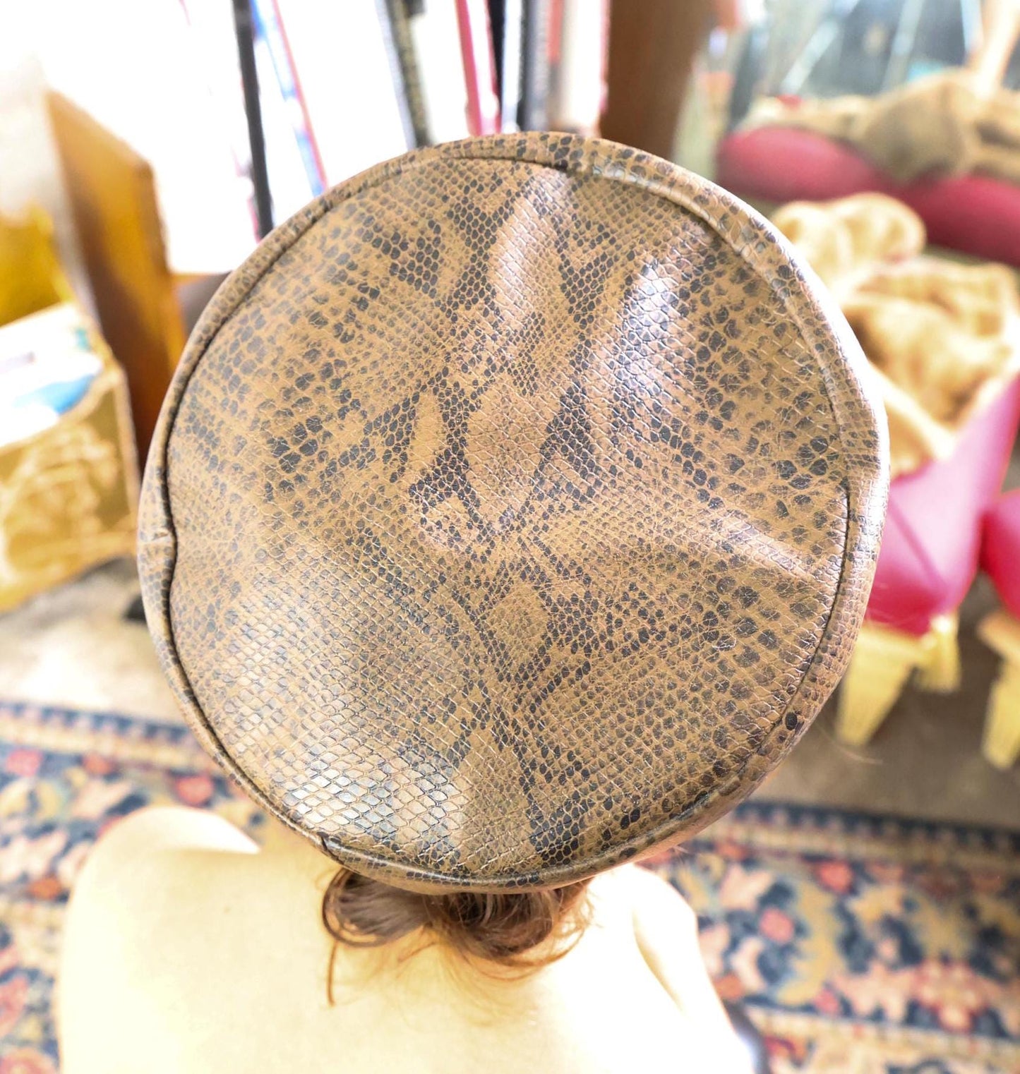 1970s Faux Snakeskin Beret Hat