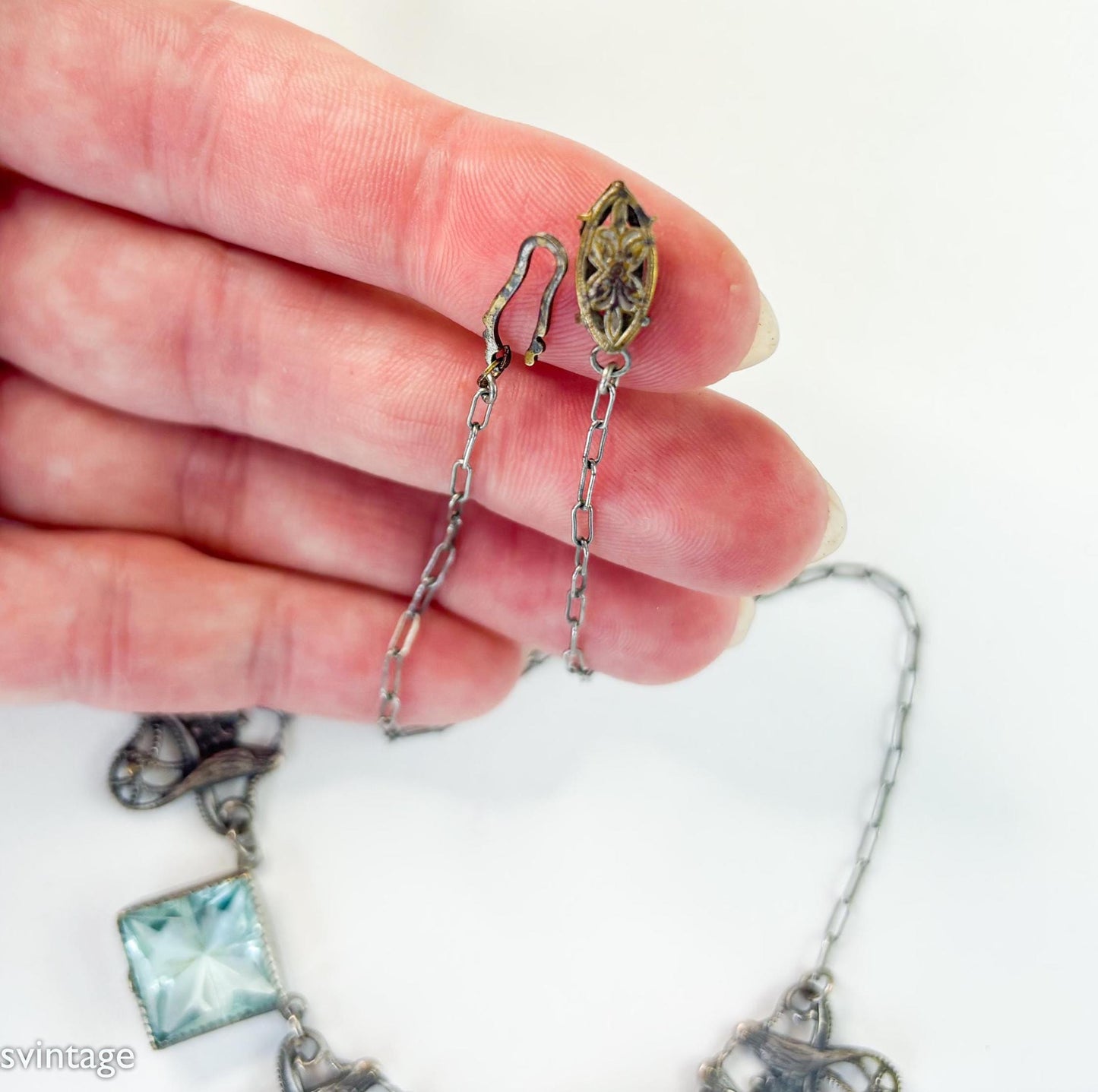 1900s Silver Glass Squares Choker Necklace