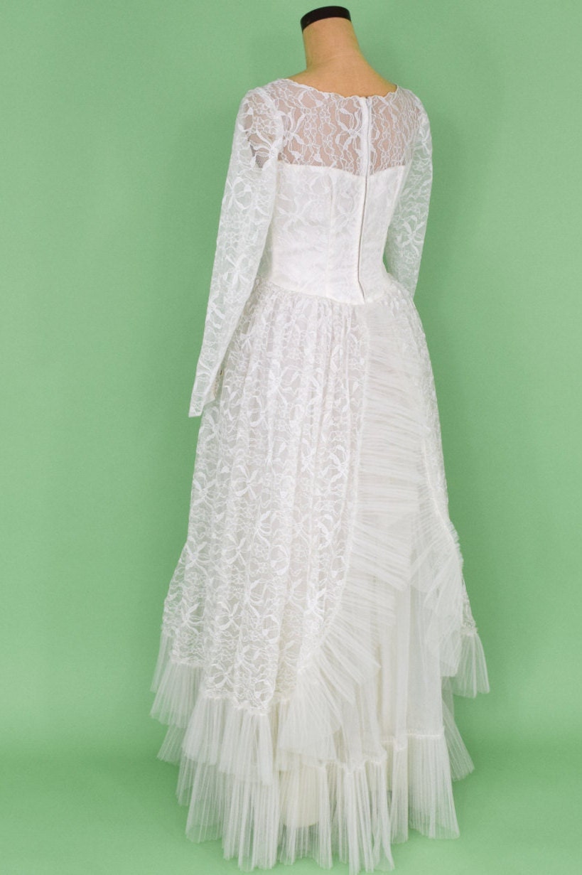 1950s White Lace Wedding Gown, New Look Style, Medium