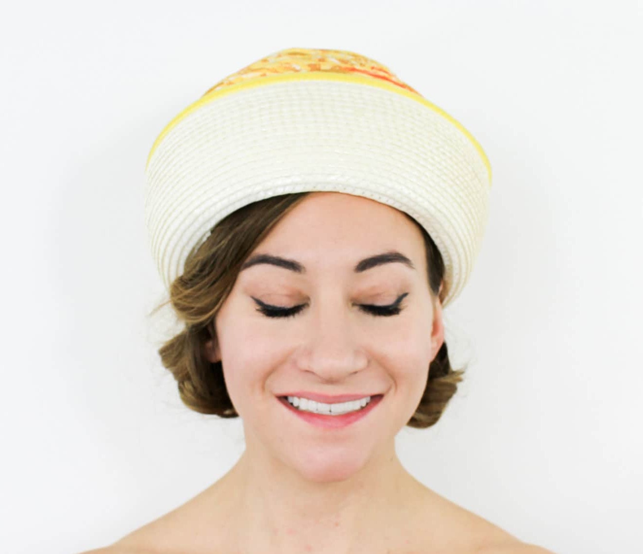 1960s Orange & White Silk Turban Hat