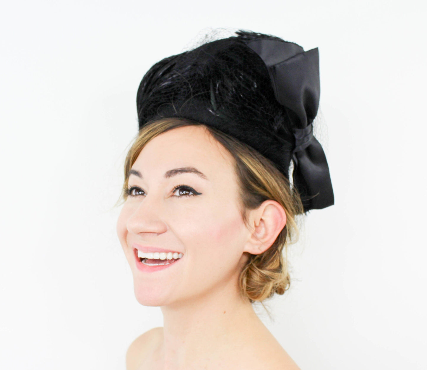 1940s Black Feather Hat with Satin Bow