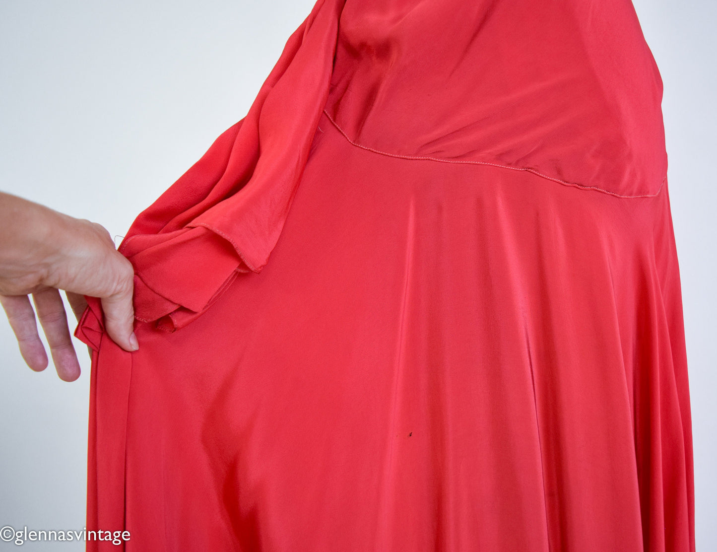 1930s Red Silk Crepe Evening Dress, Gatsby Party Gown, Small