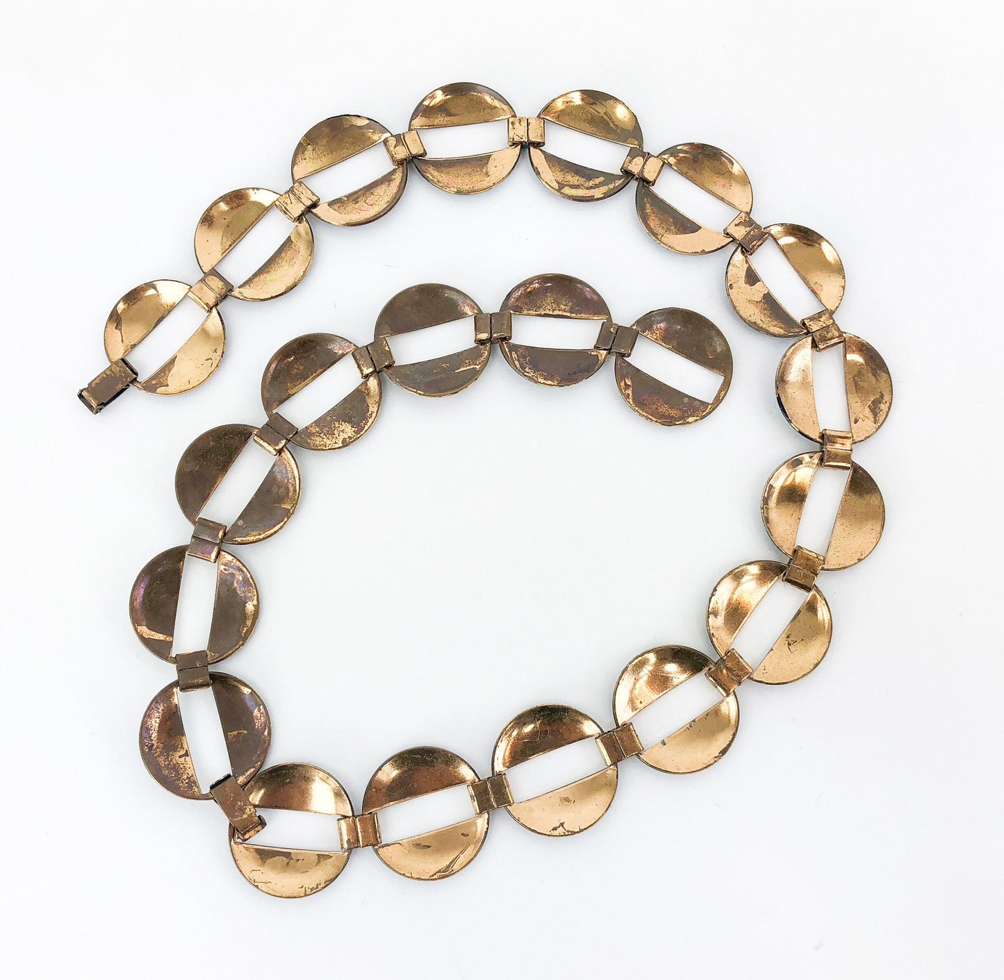 1950s Vintage Copper Enamel Necklace | Floral Painted Copper Choker
