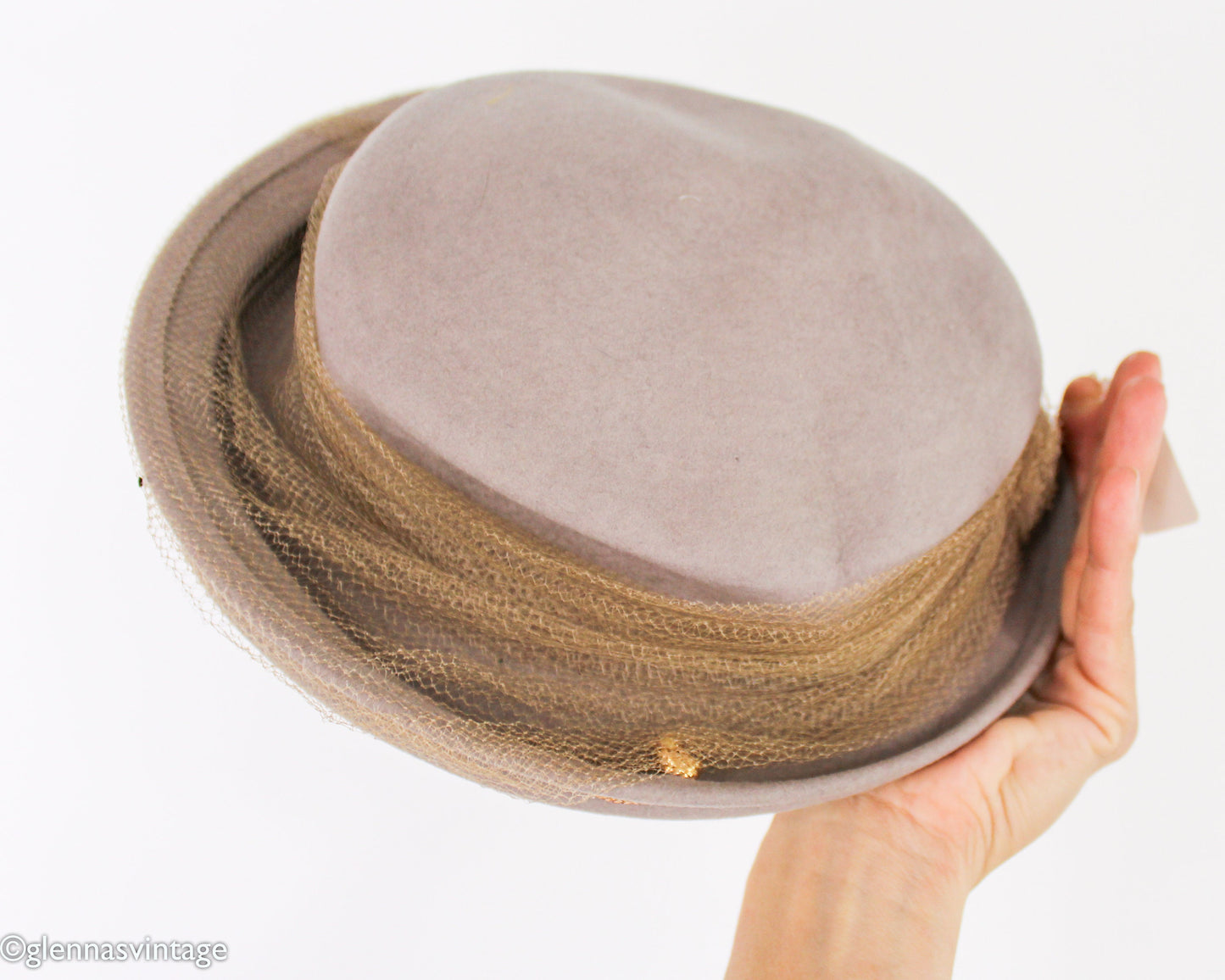 1950s Grey Wool Pillbox Hat with Gold Trim