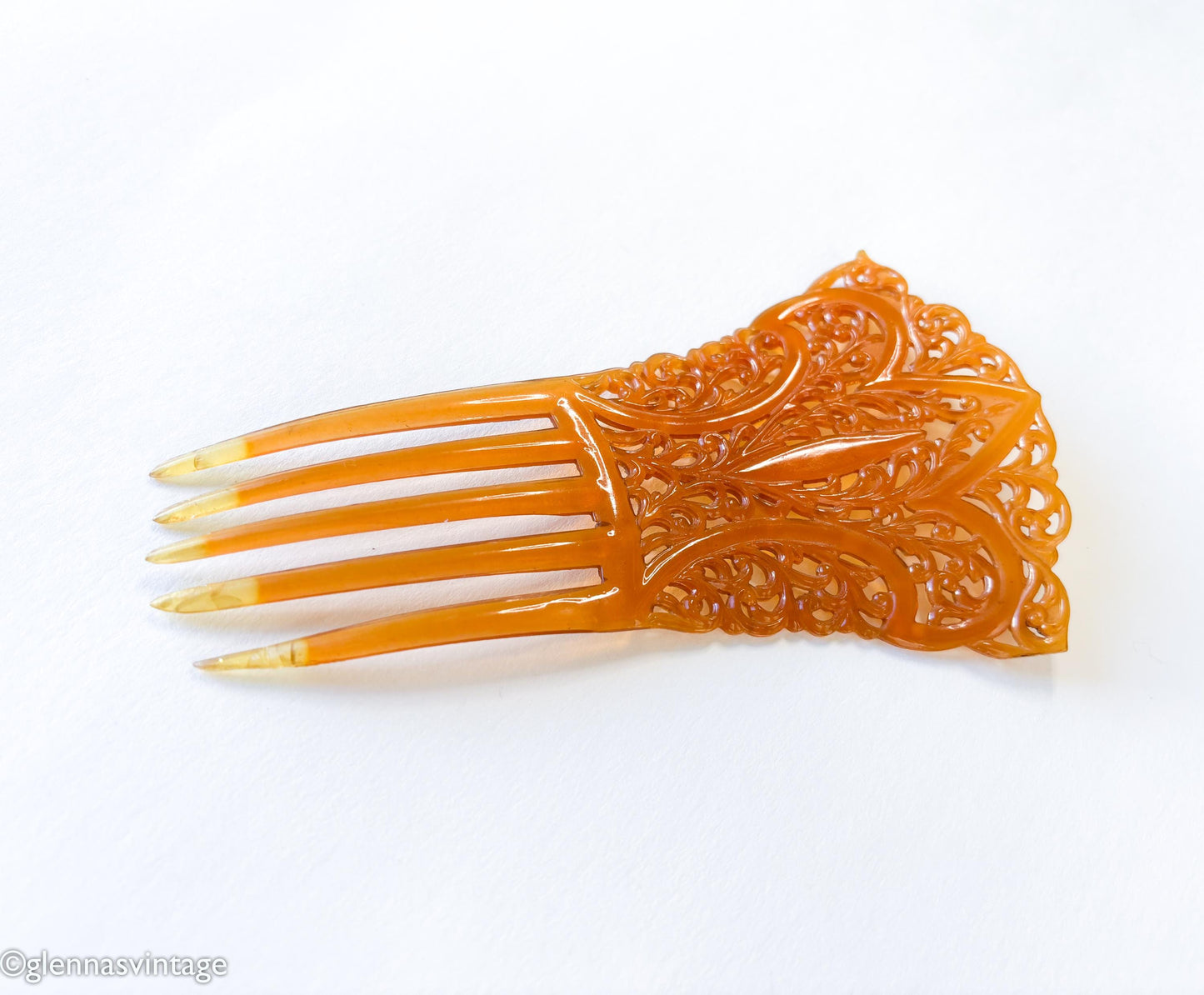 1900s Amber Celluloid Hair Comb | Art Nouveau Mantilla Comb