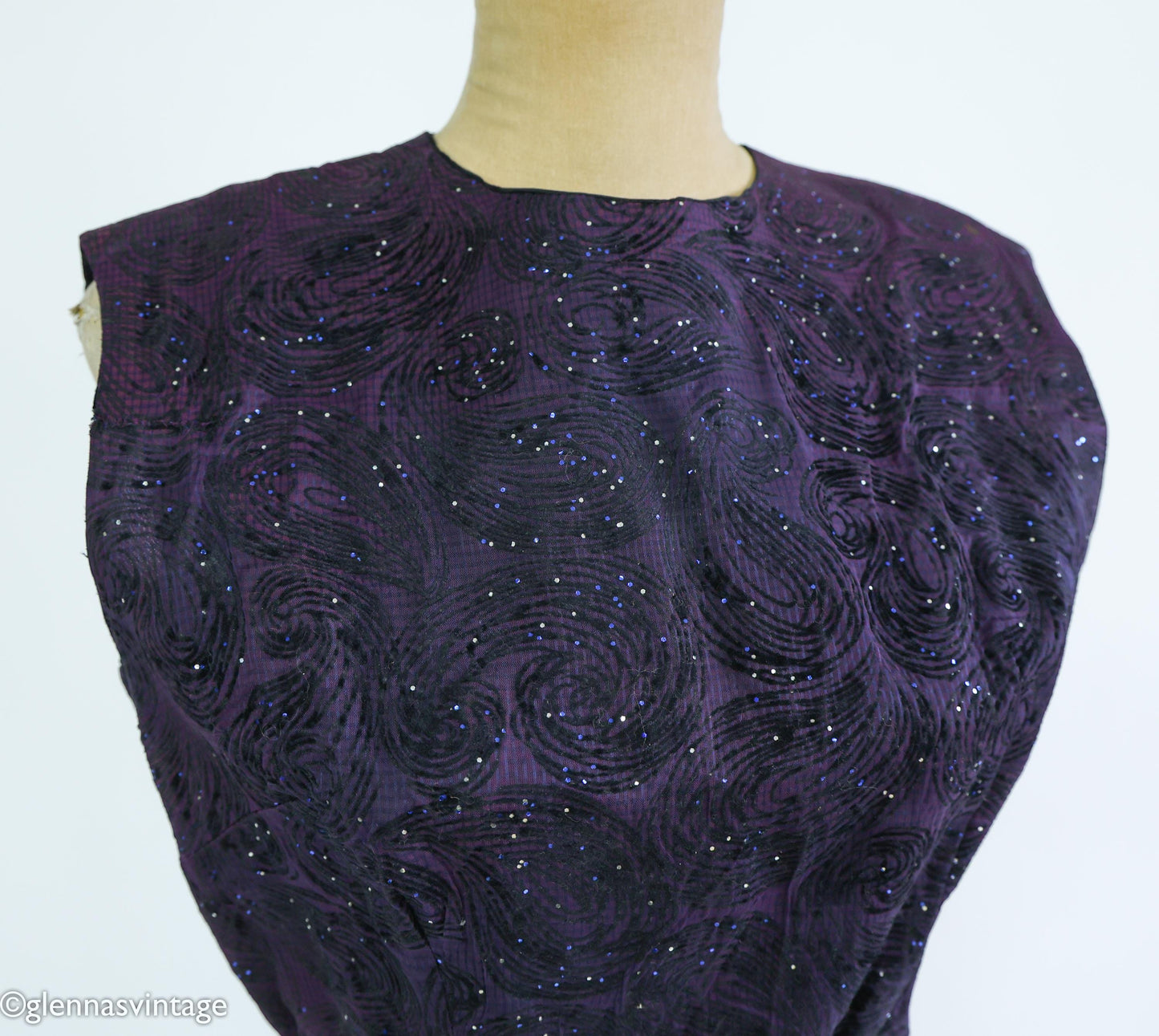 1950s Purple & Black Glitter Party Dress, Medium